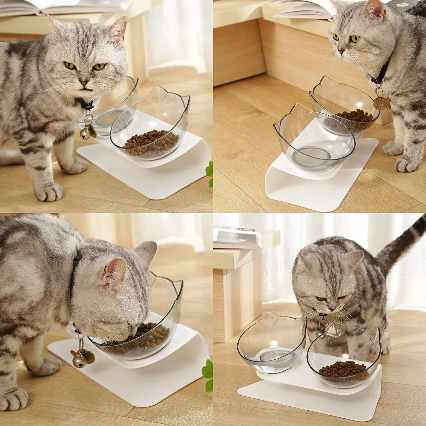 NC Ciotole Cibo per Gatti, Ciotole Inclinabili 15°, Doppie per Alimenti Ciottola Trasparente Gatto
