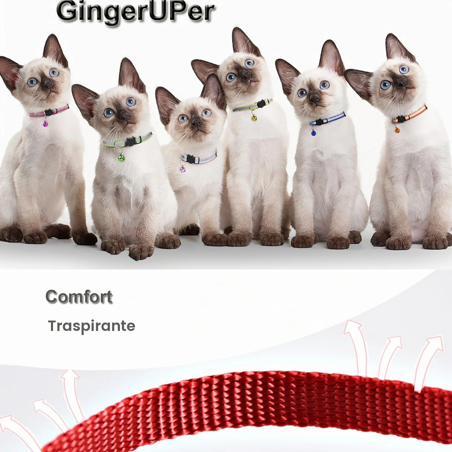 12PCS Collare Gatto Riflettenti,Collari per Gatti Antistrozzo con Campanellino,Regolabile 20-34 cm,Sicuro,Nylon, Accessori Animali Domestic (strip)