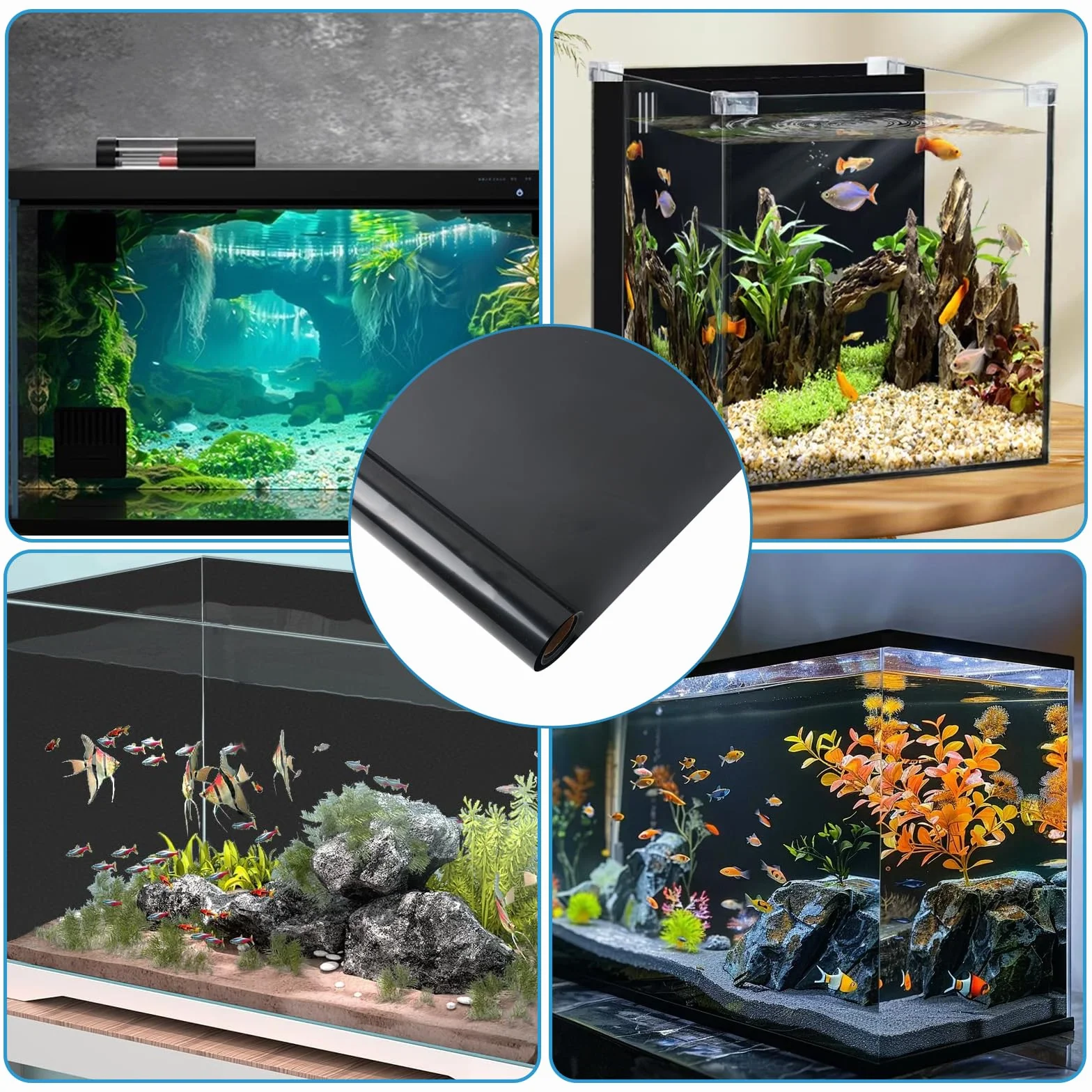 CHENGCKJ Adesivo Statico Sfondo Acquario 40x400 cm Pellicola per Parete Posteriore dell' Acquario Nera con Adesivo Pellicola Autoadesiva per Acquario Pellicola di Sfondo Acquari per Terrari