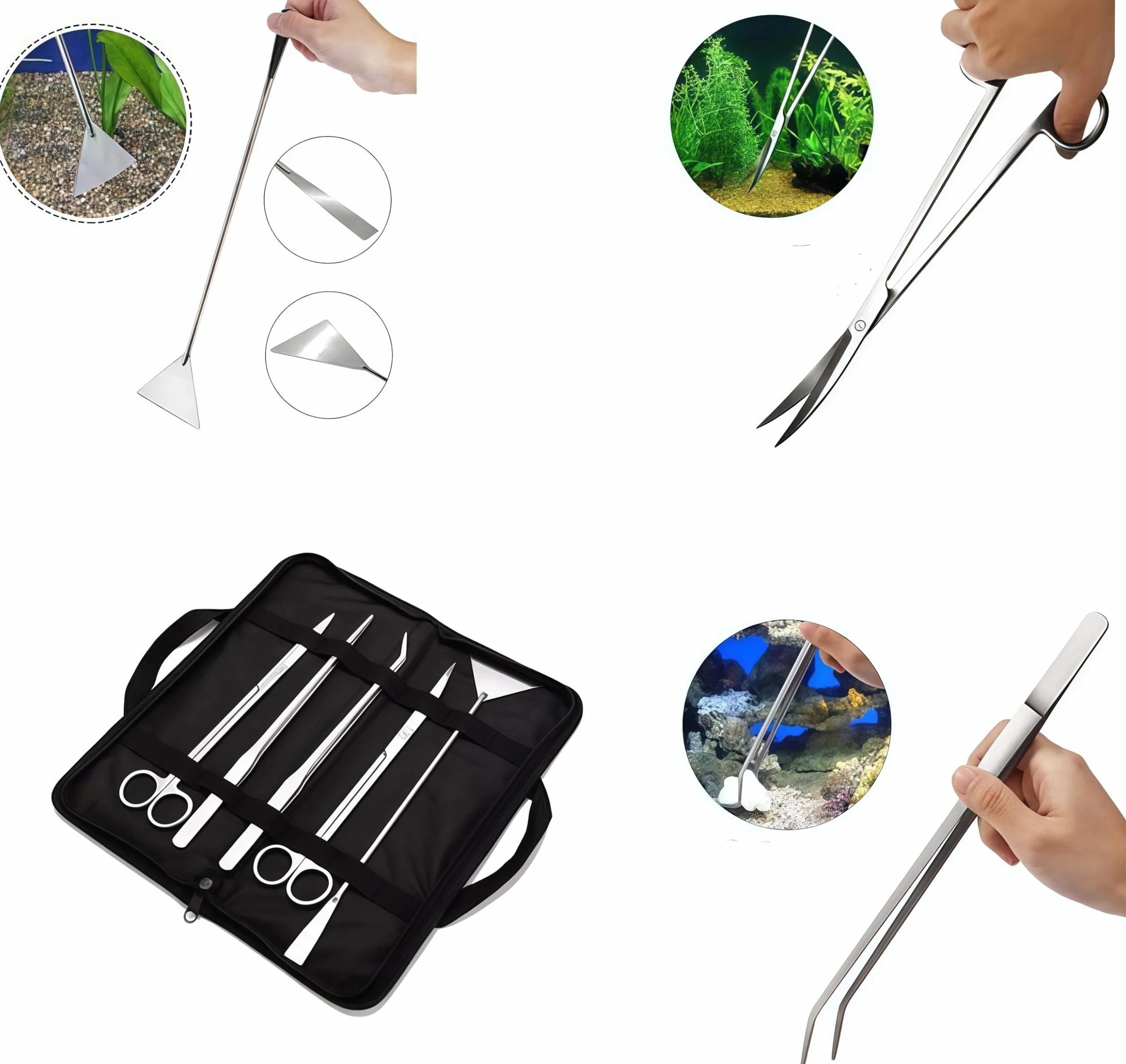 Set Attrezzi Acquario 5 in 1 Acciaio Inox Forcipe Forbici Starter Kit Landscaping