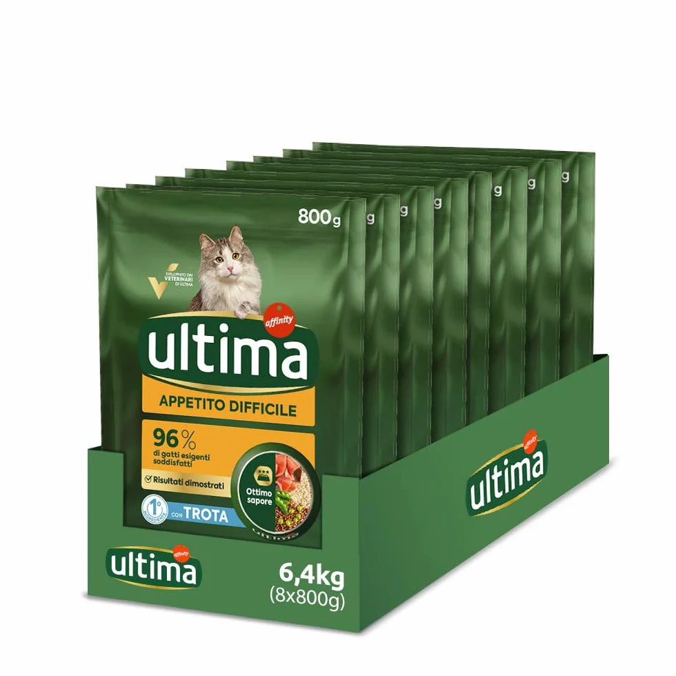 Ultima Appetito difficile Trota - Crocchette per gatti - Confezione da 8 x 800g - Totale 6,4kg