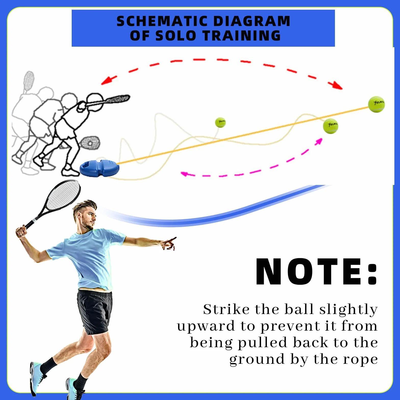 ELNLE Tennis Trainer Elastico, Gioco Tennis con Pallina Legata con Corda, Allenatore Tennis da Solo con 2 Sfere di Ricambio