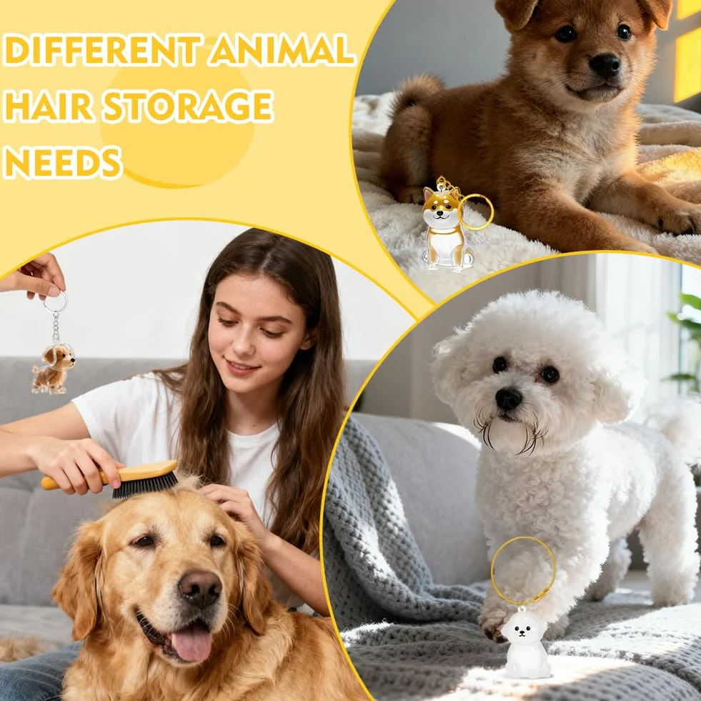 10 Pezzi Portachiavi Ricordo Peli di Cane - Figurina 3D Cane Trasparente, Capsula Conservazione Peli Animale, Regalo Creativo per Amatori di Cani Gatti, Ricordo Perdita Animale Domestico