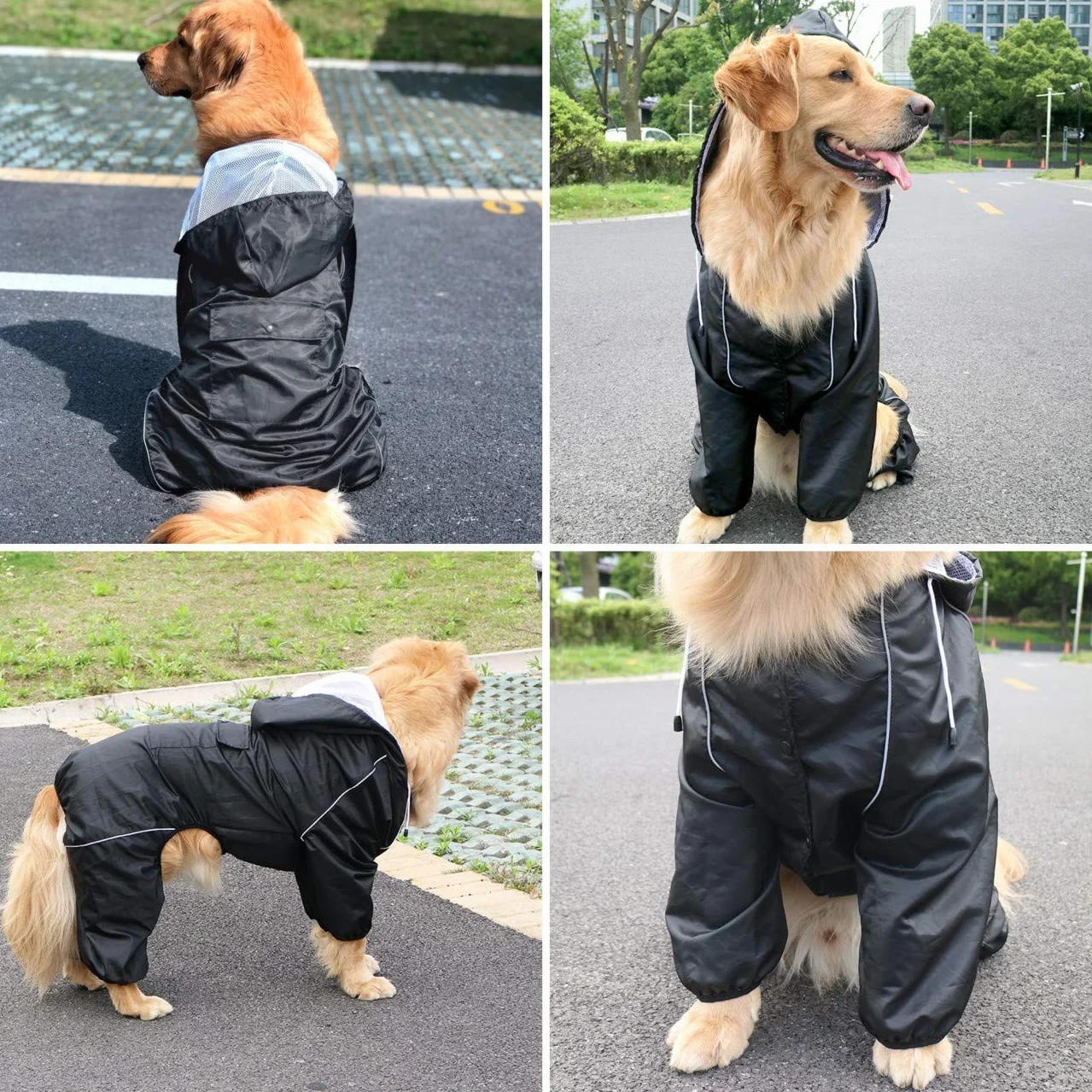 Idepet Impermeabile per cani con cappuccio e foro per collo, poncho impermeabile per pioggia per cani Giacca per pioggia riflettente per cani Felpe con cappuccio antivento