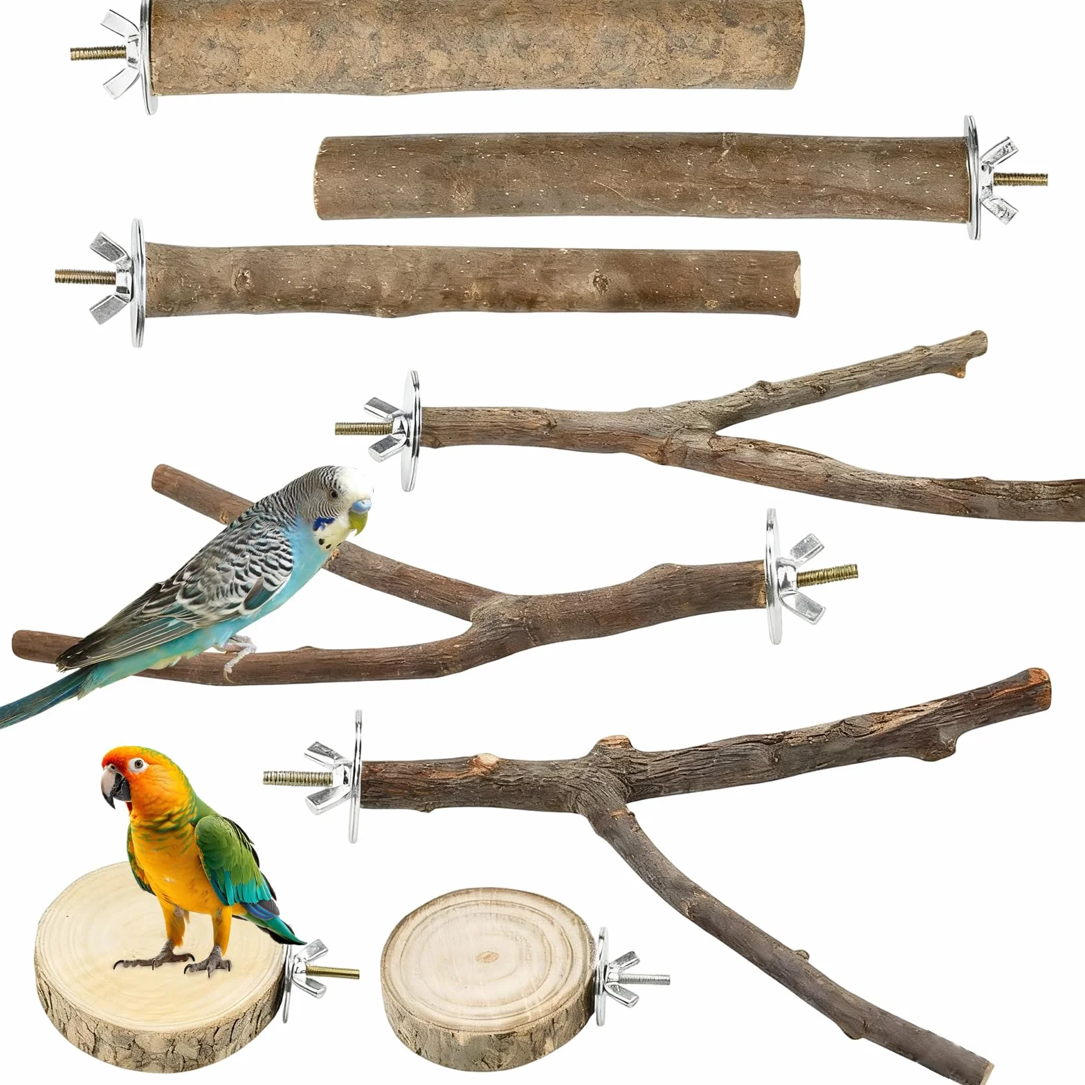 Posatoi per uccelli in legno naturale set di 8