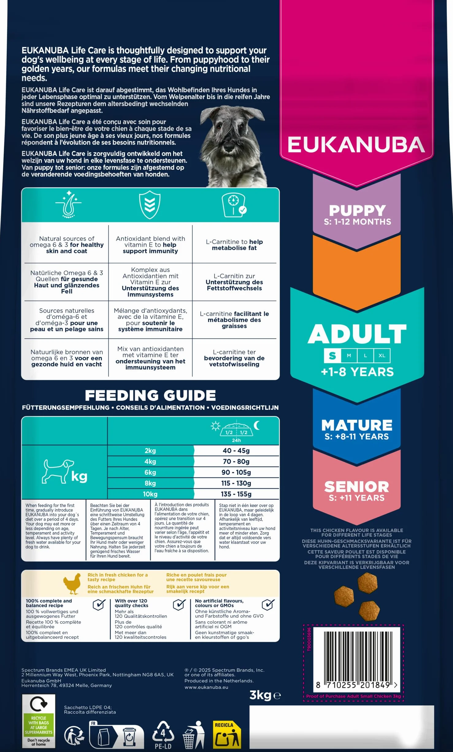 EUKANUBA Cibo secco per Cani con pollo fresco per razze di taglia piccola - Alimento secco premium per Cani adulti, 3 kg