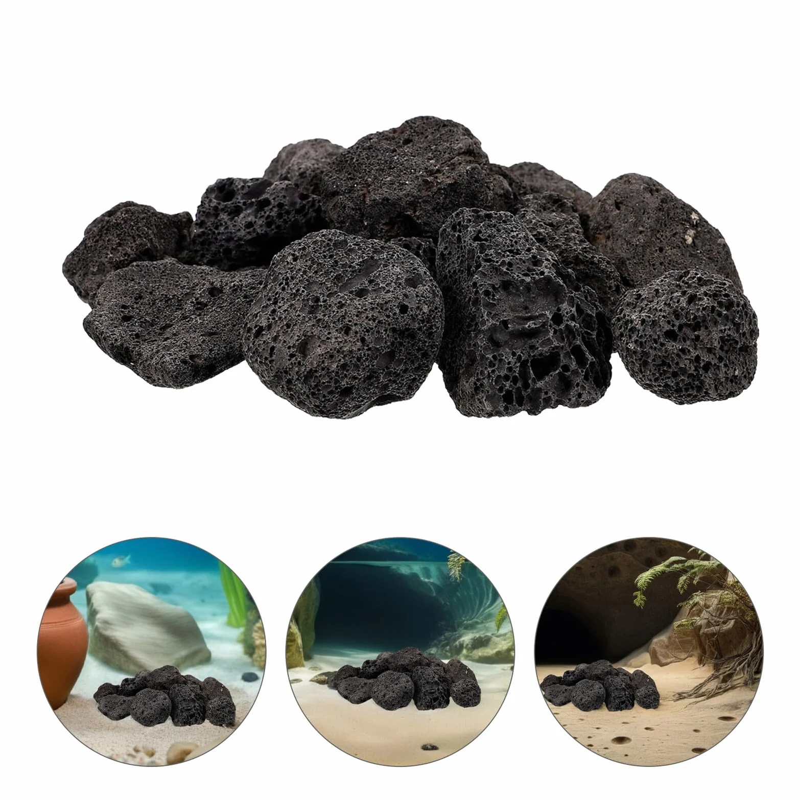 Happyyami Pietre laviche: 1 set di pietre vulcaniche nere, pietre laviche naturali, per acquario, decorazione per acquario, braciere, griglie a gas, piante da acquario