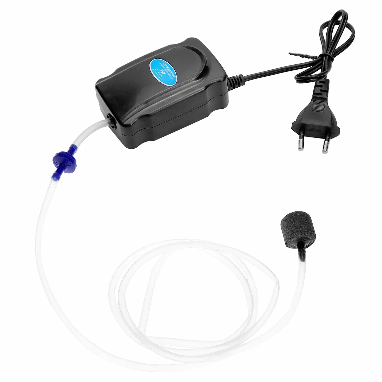 QWORK® Pompa d'aria per acquario 3W, pompa di ossigeno per acquario 2L/min, incluso tubo in silicone da 120 cm, pietra porosa e valvola di ritegno