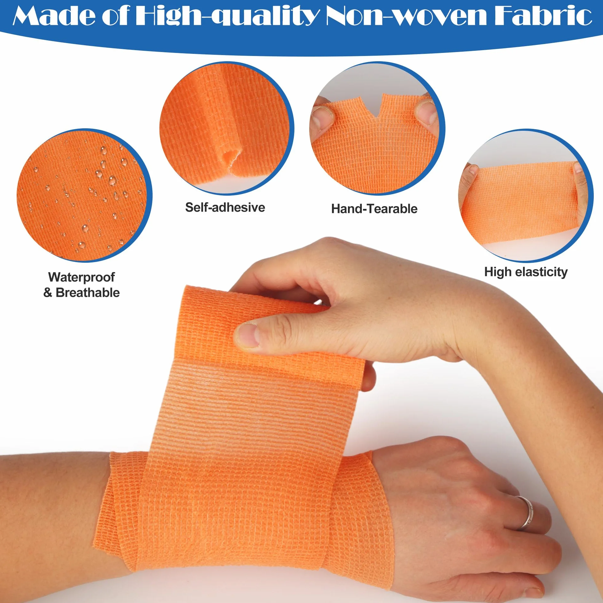 12 Rotoli Benda Elastica Coesiva 10cm x4.5m, Bendaggio Adesiva Sportivo Non Tessuto Autoadesivo Benda Salvapelle Fasciature per Mani, Piedi, Ginocchia, Anche per Bendaggi Veterinari per Animali