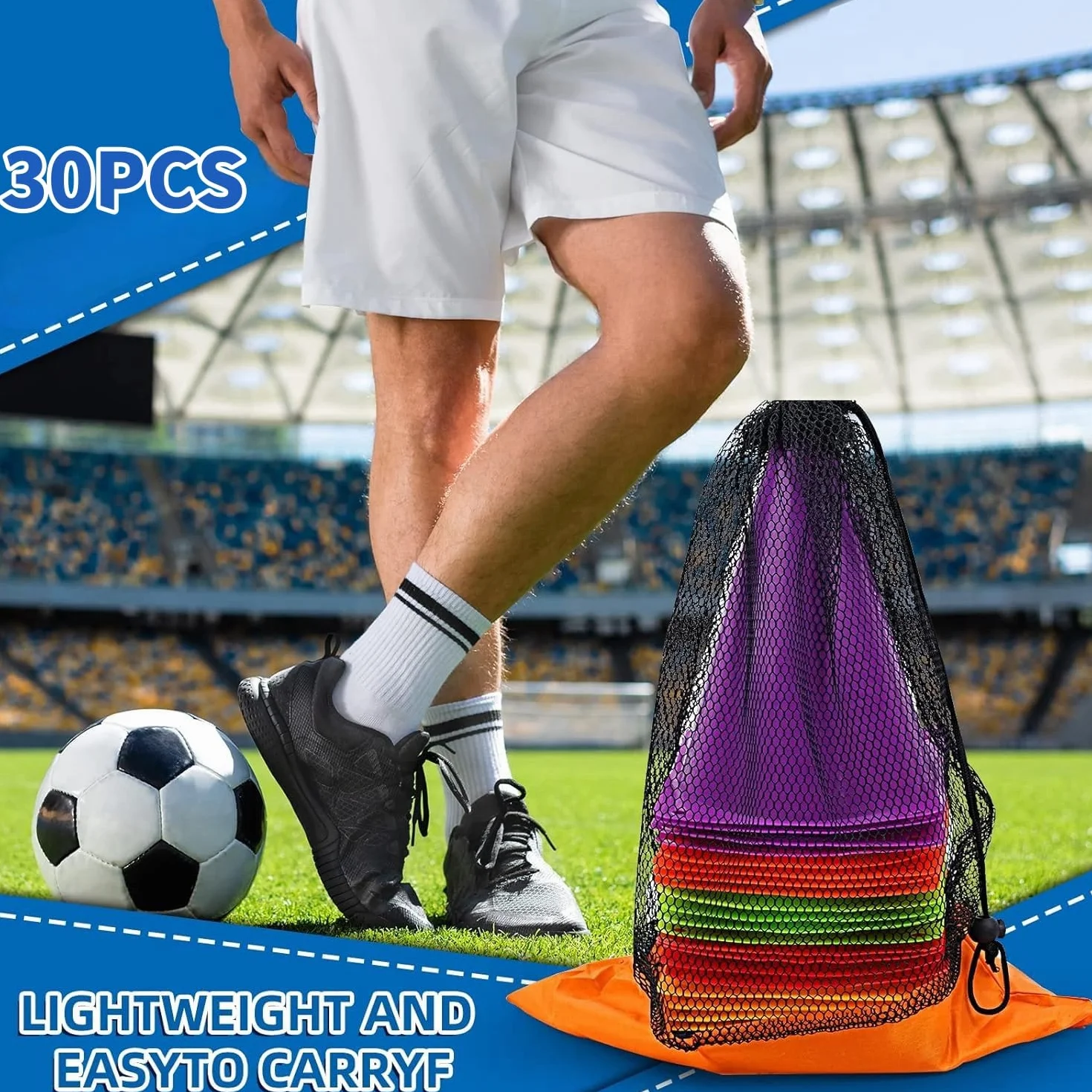 LATERN 30 Pezzi Coni da Allenamento per Calcio 19cm Segnalinee in Plastica Coni Stradali 6 Colori