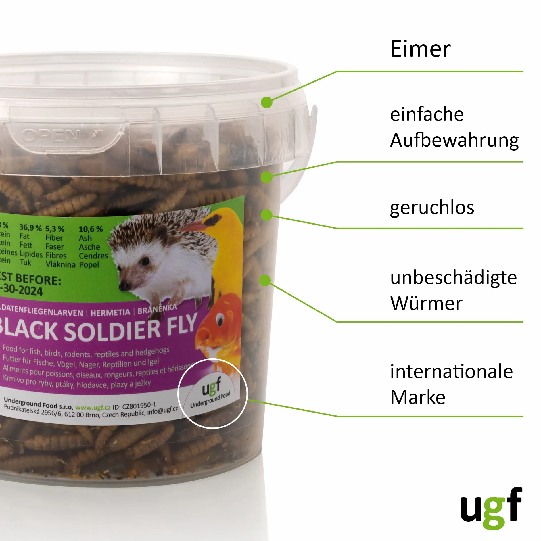 UFG - Larve di mosca soldato essiccate 75 g - Cibo per uccelli selvatici e ricci