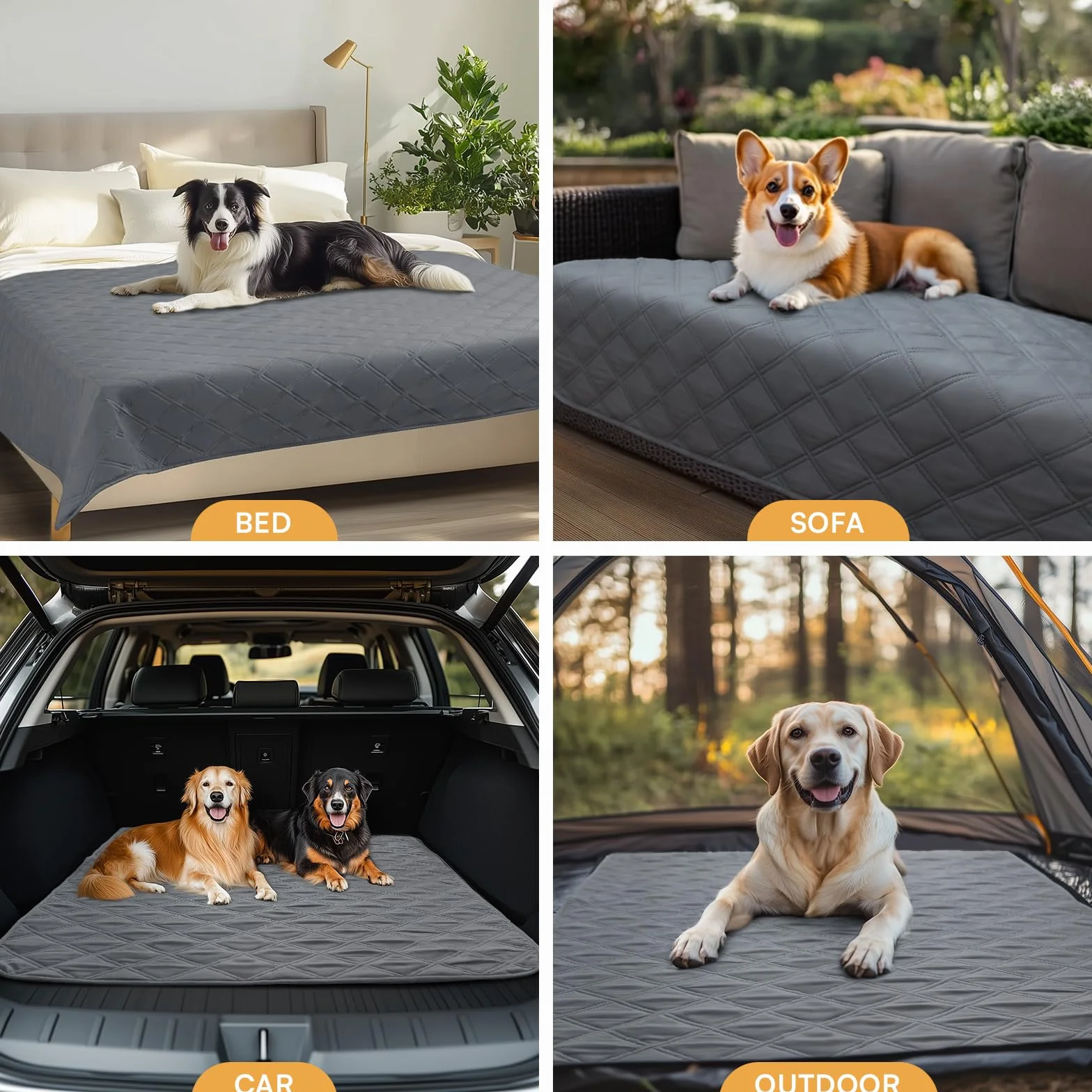 Copridivano per Cani Impermeabile 100% con Punti Antiscivolo, Protezione Mobili, Lavaggio in Lavatrice, Grigio 76x178 cm