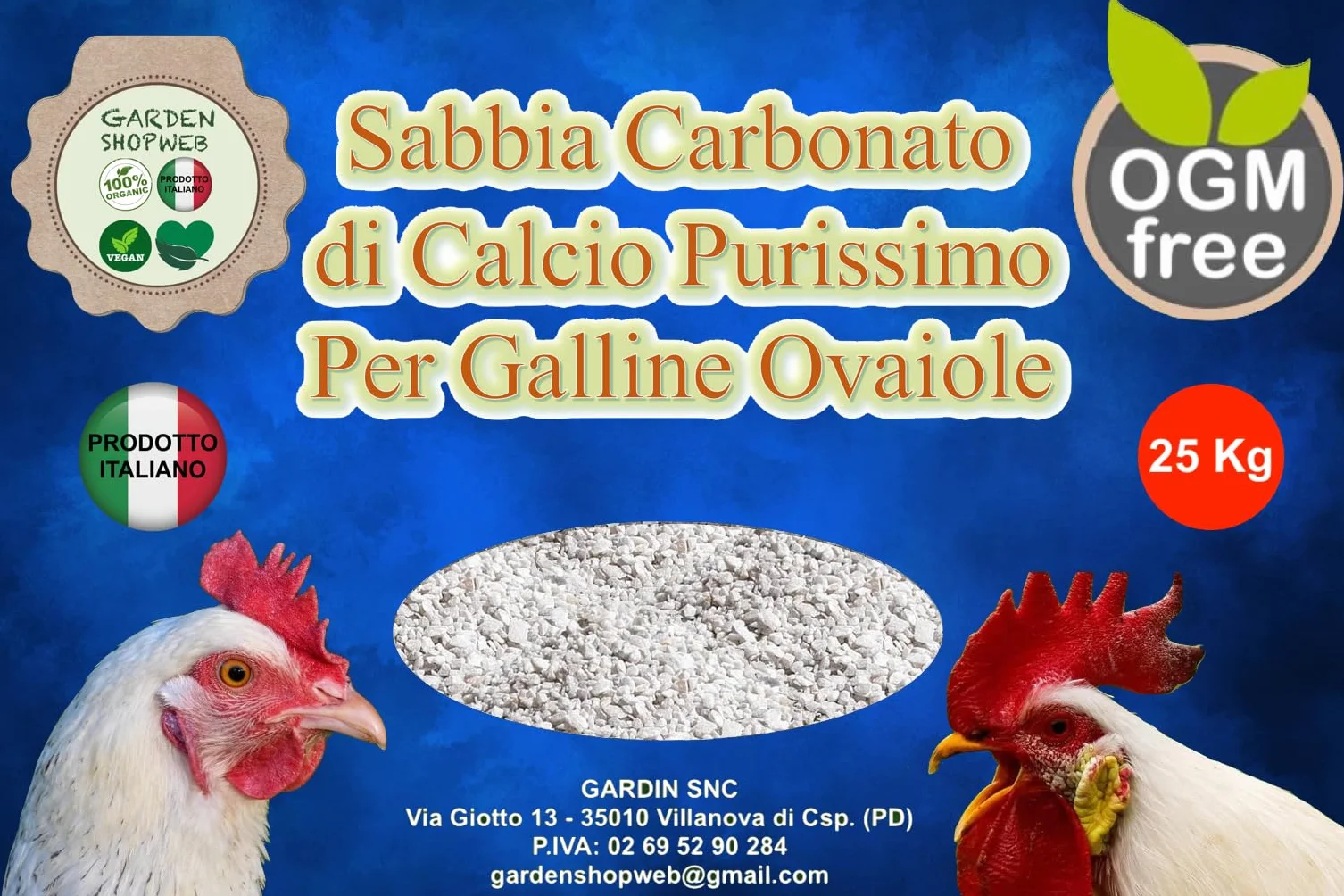 Sabbia Carbonato di Calcio Purissimo Ottimo per Galline Ovaiole in Vaso richidibile e riponibile (25 Kg)