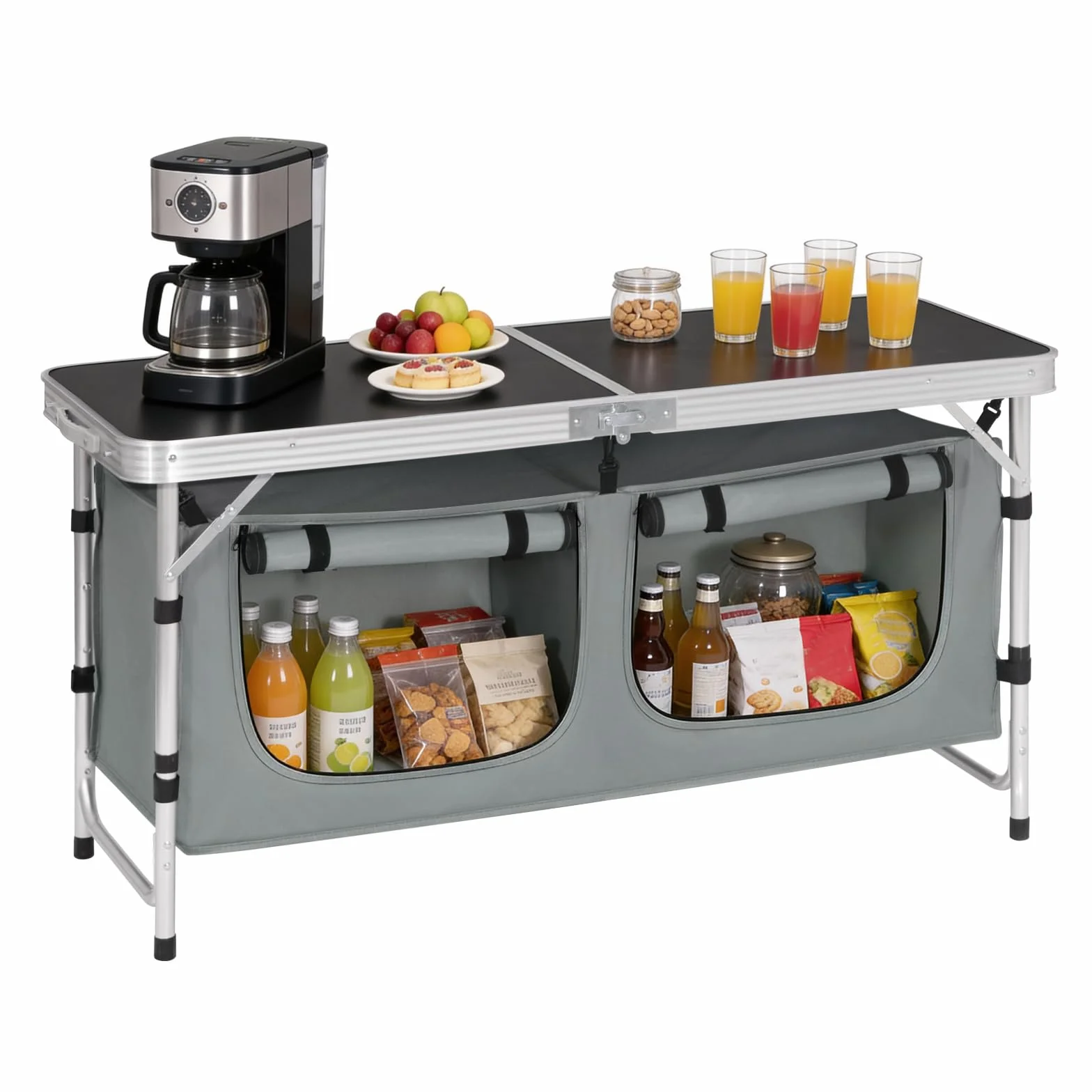 WOLTU Tavolo da Picnic Pieghevole, Mobile Cucina da Campeggio, MDF e Alluminio, 120 x 47 x 62/69.5 cm