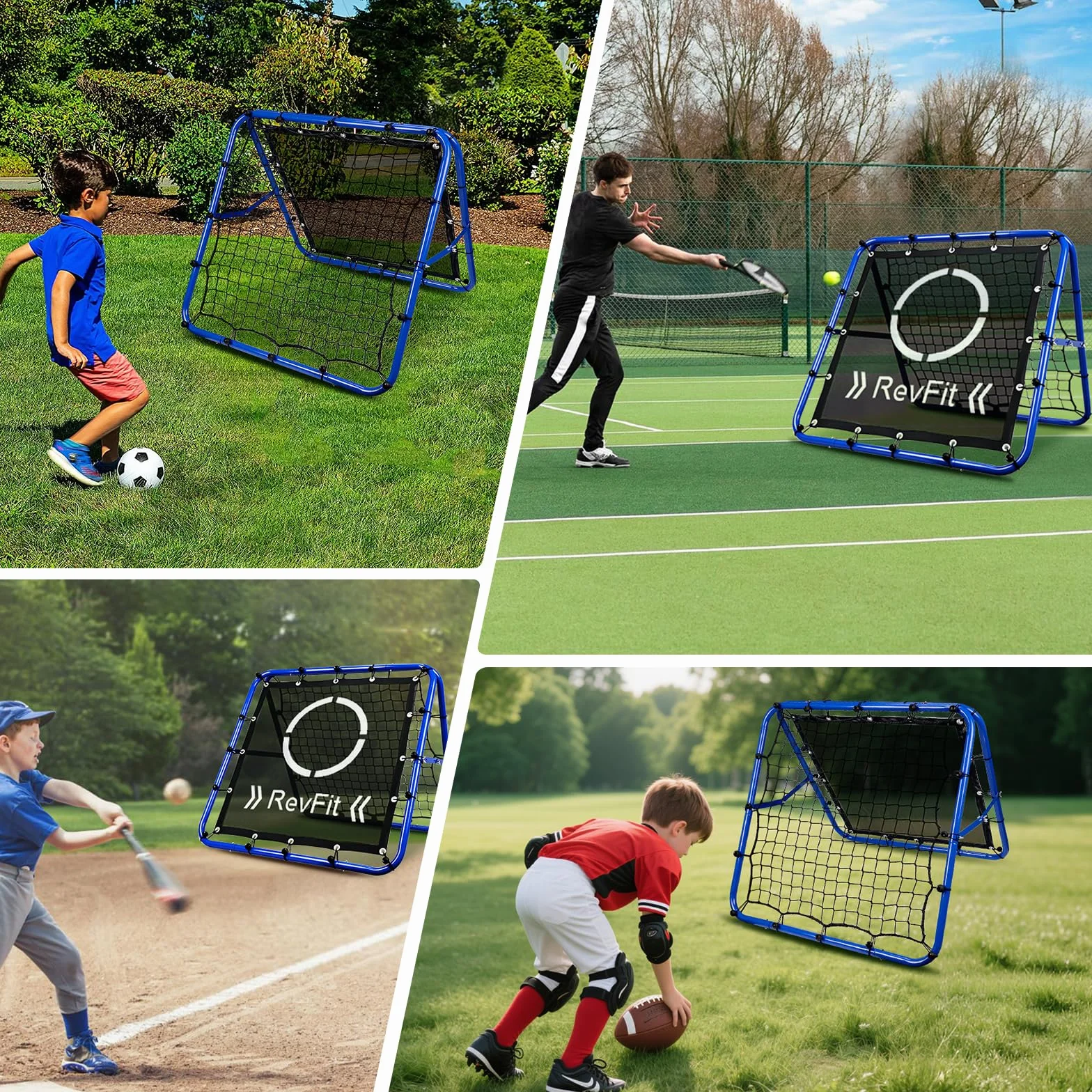 Rimbalzo Calcio - Rete Rebounder regolabile su entrambi i lati con obiettivo per calcio, baseball, tennis, rugby - Rete da allenamento con robusto telaio in acciaio - 80/100/120 cm