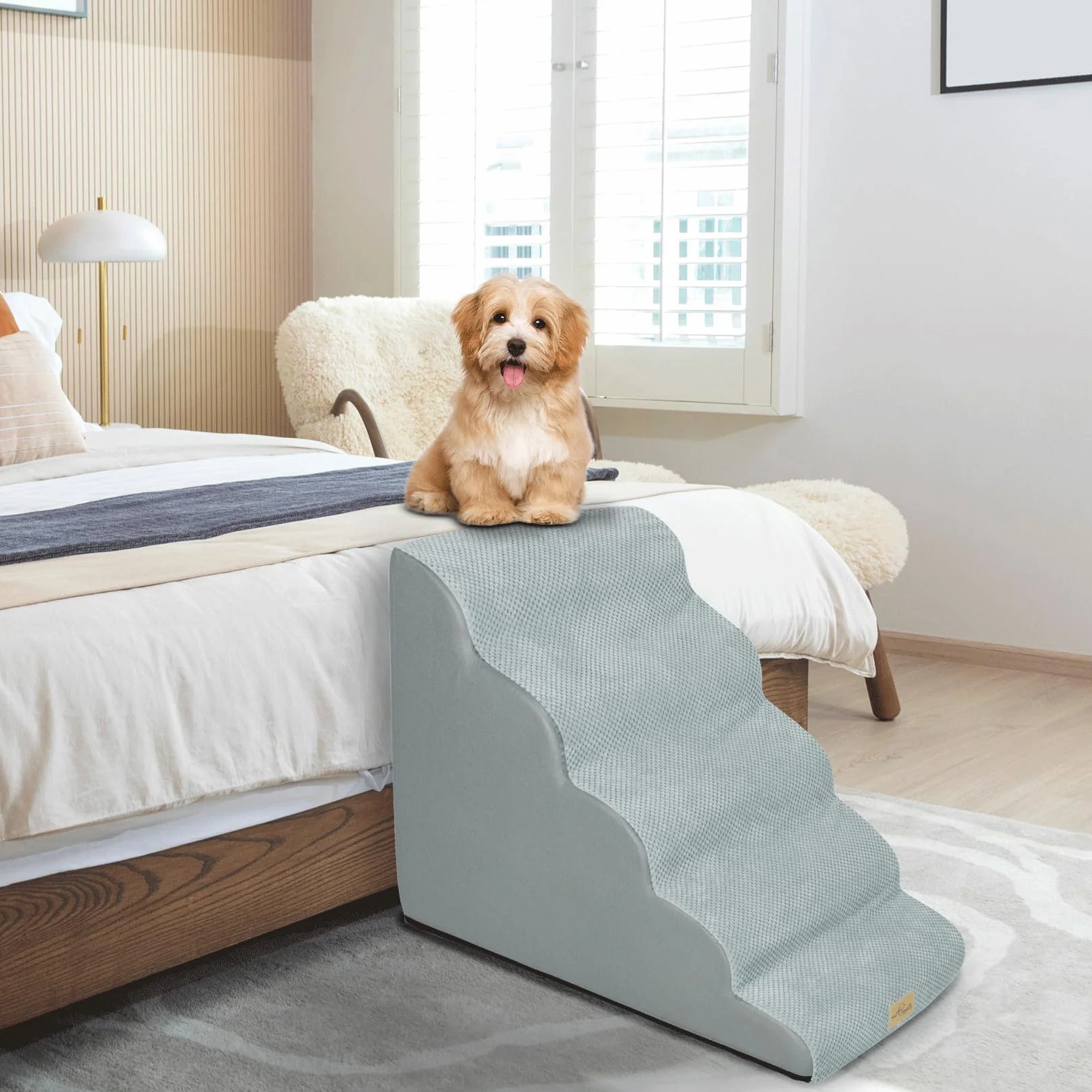 Scala per cani 5 Gradini Alto 56cm Antiscivolo in Spugna ad Alta Densità Fodera Rimovibile