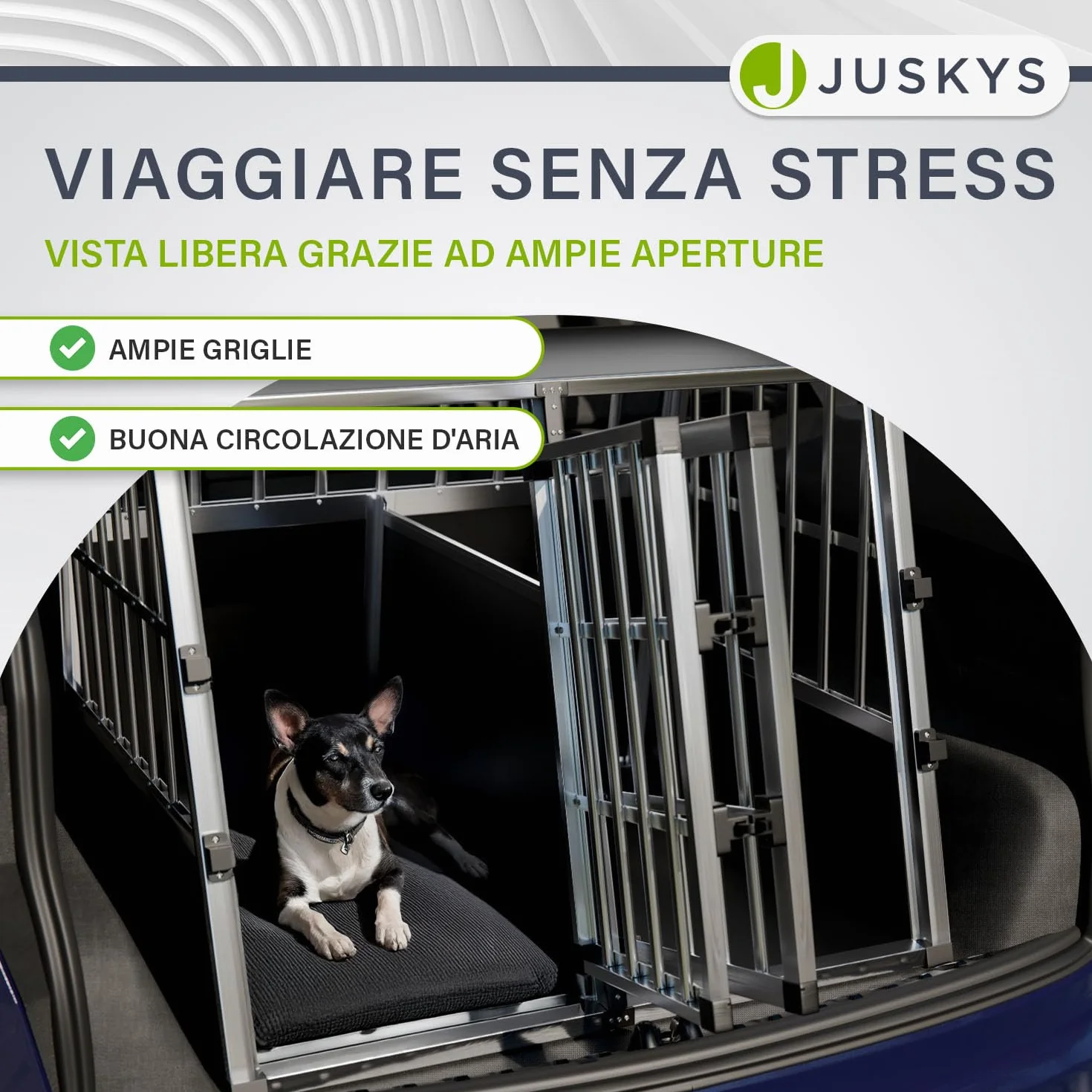 Juskys Box per trasporto cani in alluminio XL, 96x90x71 cm - Gabbia auto robusta e facile da pulire, con porta a griglia e serratura