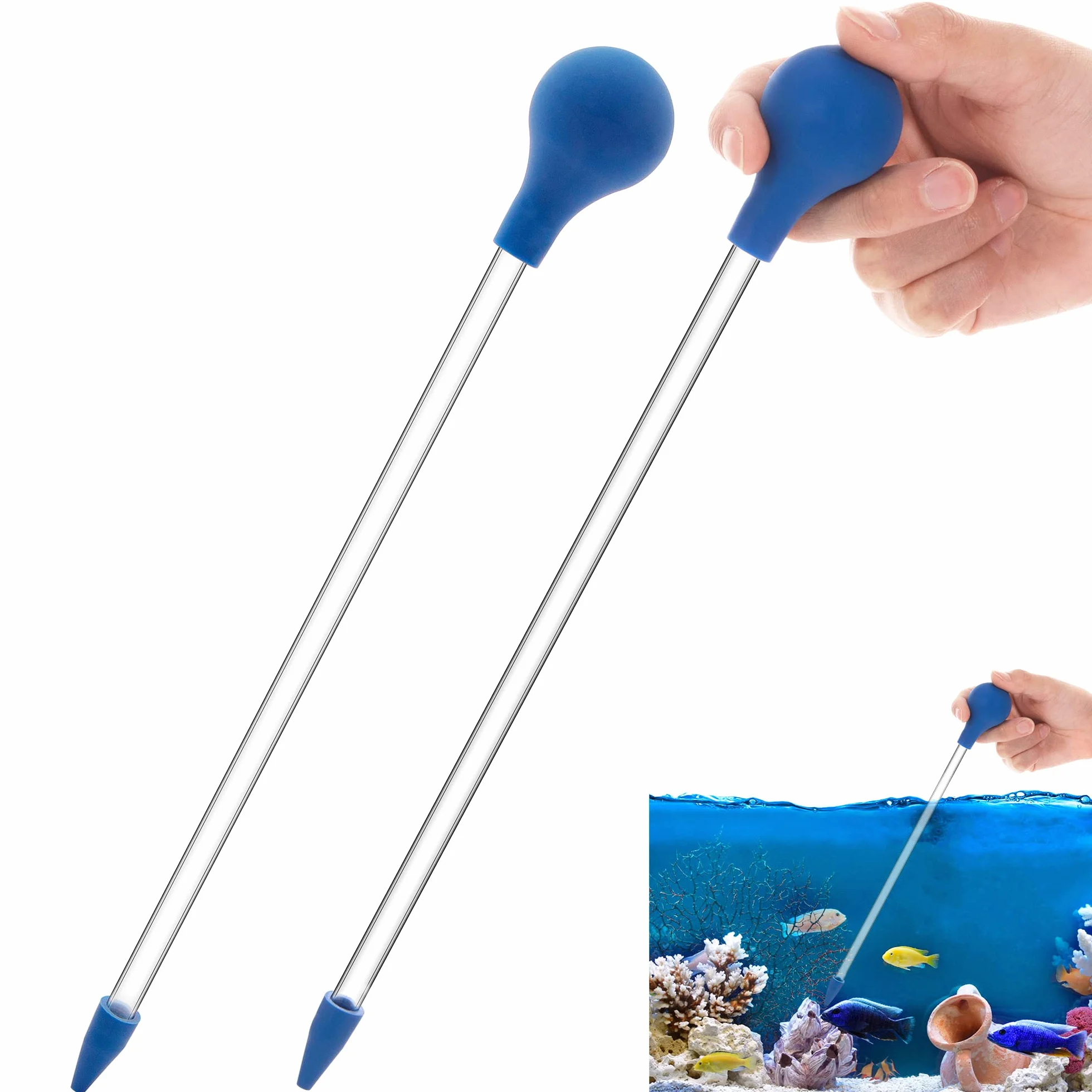Mangiatoia per Coralli Lungo 30 cm Tubo di Alimentazione in Acrilico per Pesci Marini Pipetta Lunga per la Maggior Parte Degli Organismi d'Acquario 2 Pezzi (Blu)