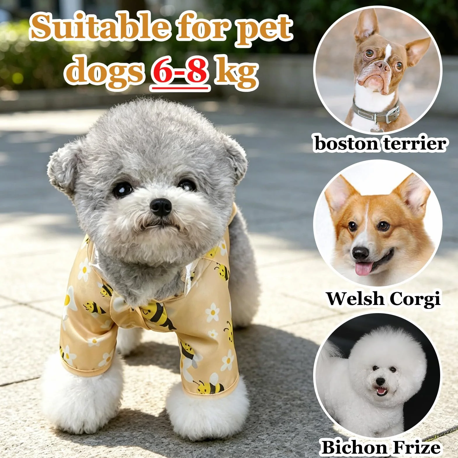 Impermeabile Cane, Impermeabile per Cani Cappotto Ape Gialla, Ultraleggero Cappotto con Cappuccio, Antipioggia Ultraleggero Cane con Tessuto Premium Idrorepellente per Cani di Piccola