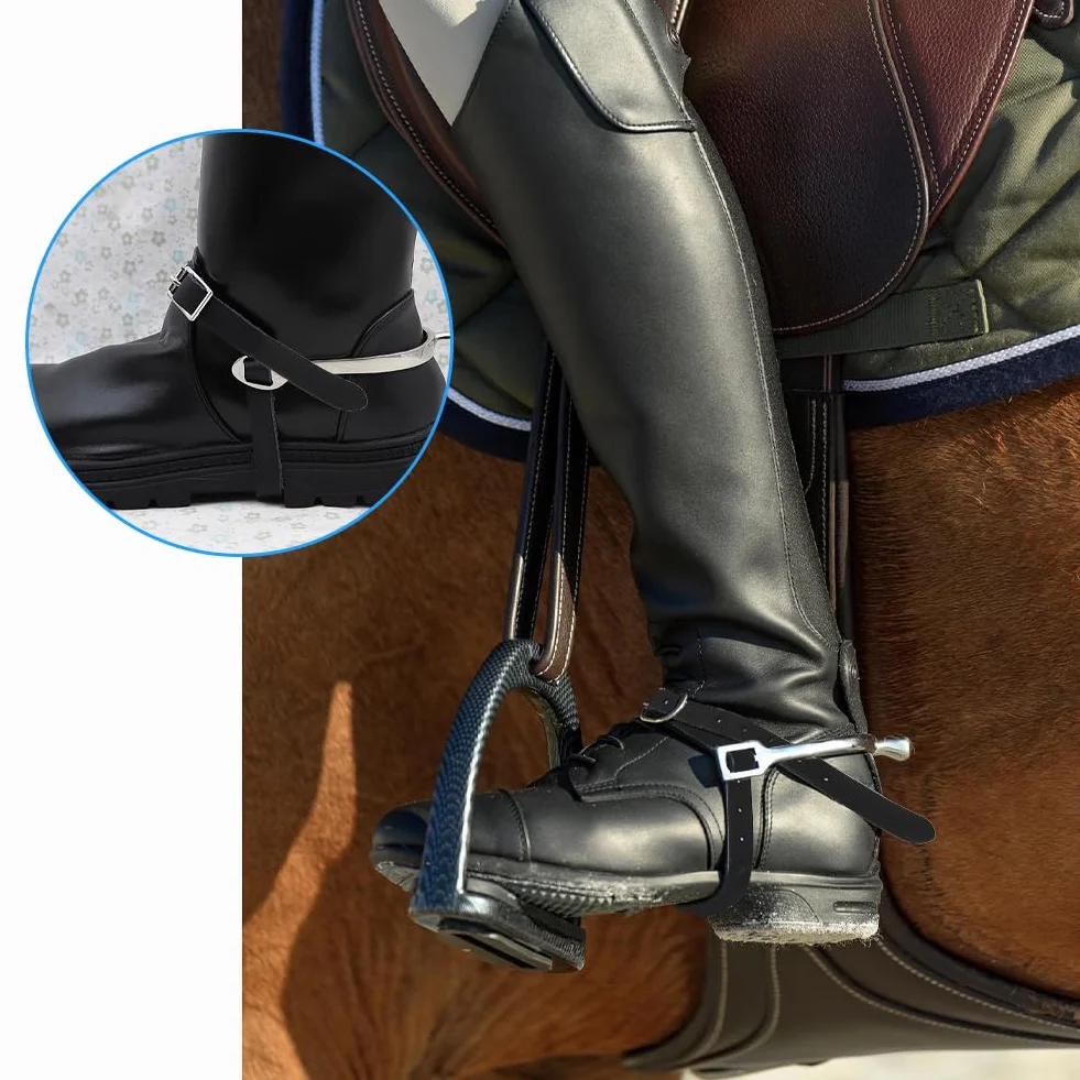 Speroni in Pelle, Speroni Equitazione, Lacci per Speroni Equitazione, Cinghie per Cavalli Cinturini, Pelle con Fibbia Acciaio Inossidabile Regolabile Cuoio Sperone Equestre Accessori Equitazione