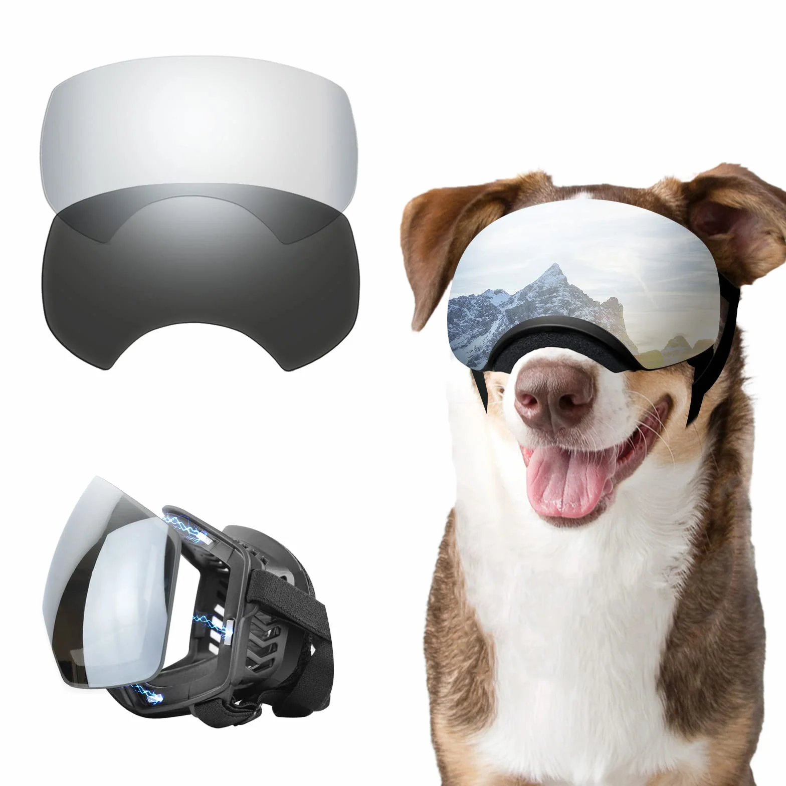 NAMSAN Occhiali da Sole per Cani, Cinturino Regolabile, Protezione UV, Antivento, Anti-Neve, per Cani di Taglia Grande e Media