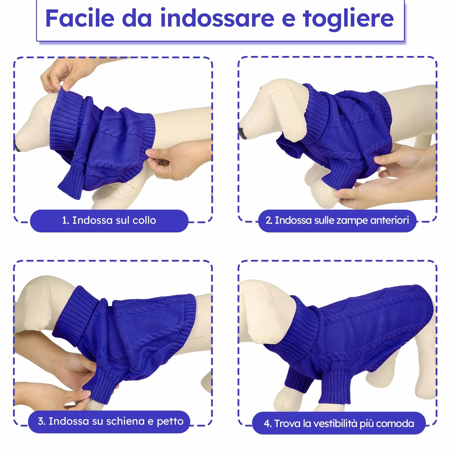 Queenmore Maglione Per Cani Taglia Media Blu M Felpa A Collo Alto Caldo Elastico