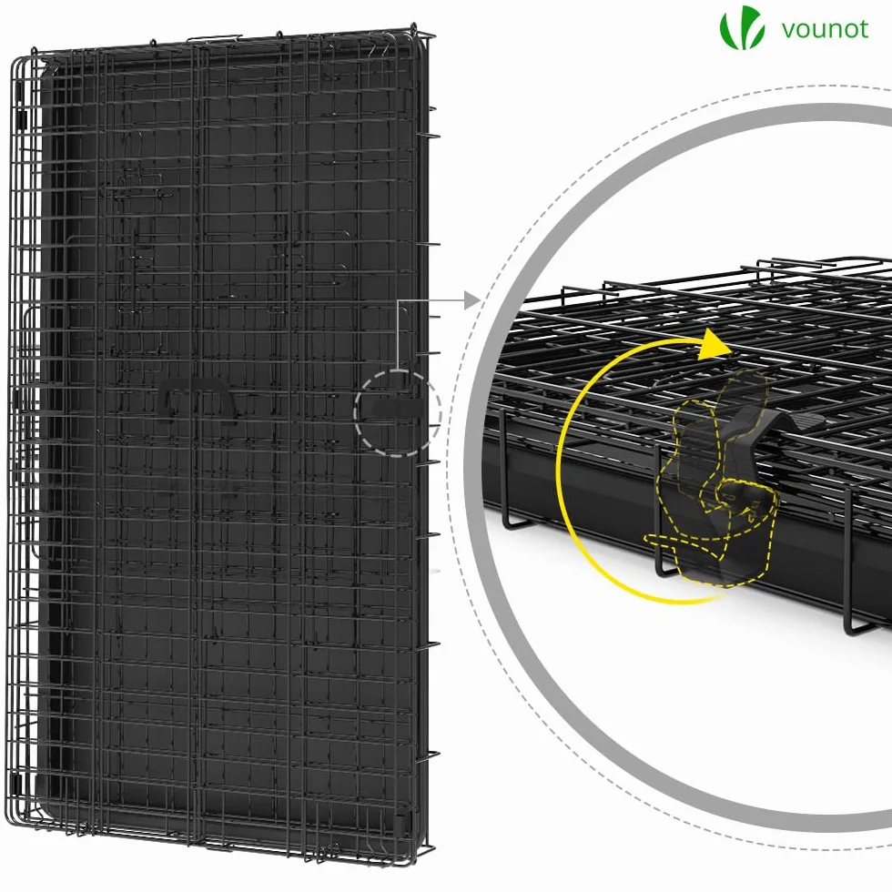 VOUNOT® Gabbia per Cani Pieghevole in Metallo 107x70x78cm Nero con 2 Porte e Vassoio Rimovibile