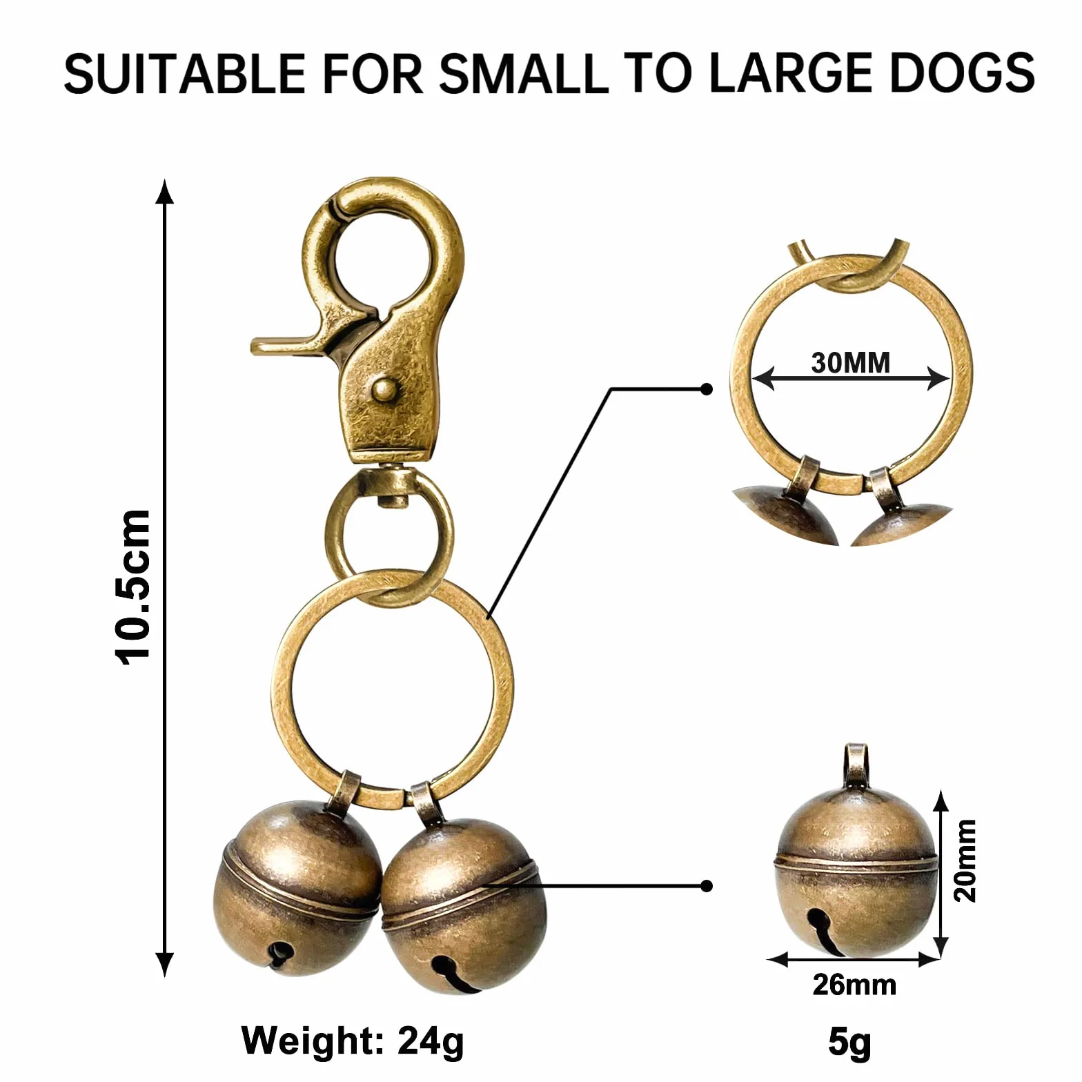 Cat & Dog Collar Bell Pack of 2 Extra Loud Iron Split Ring Lobster Clip