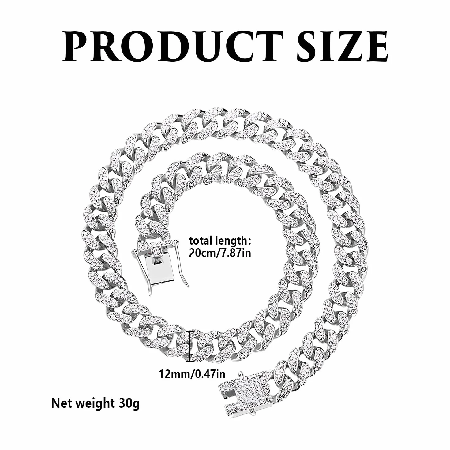 Collana con Catena Cubana in Zircone da 8 Pollici per Cuccioli, Collare con Diamante per Cane