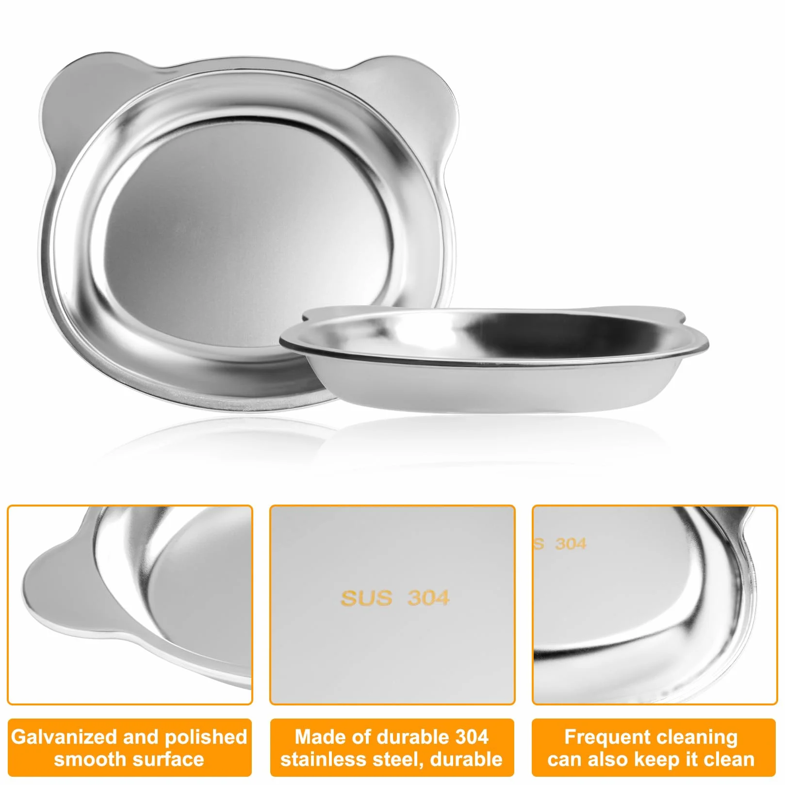 2 Pz Ciotole per Gatti in Acciaio Inox, Ciotole Piatte per Gatti, Ciotola per Bere Antiscivolo, Ciotola per Cibo per Gattis, cibo umido e secco per gattis