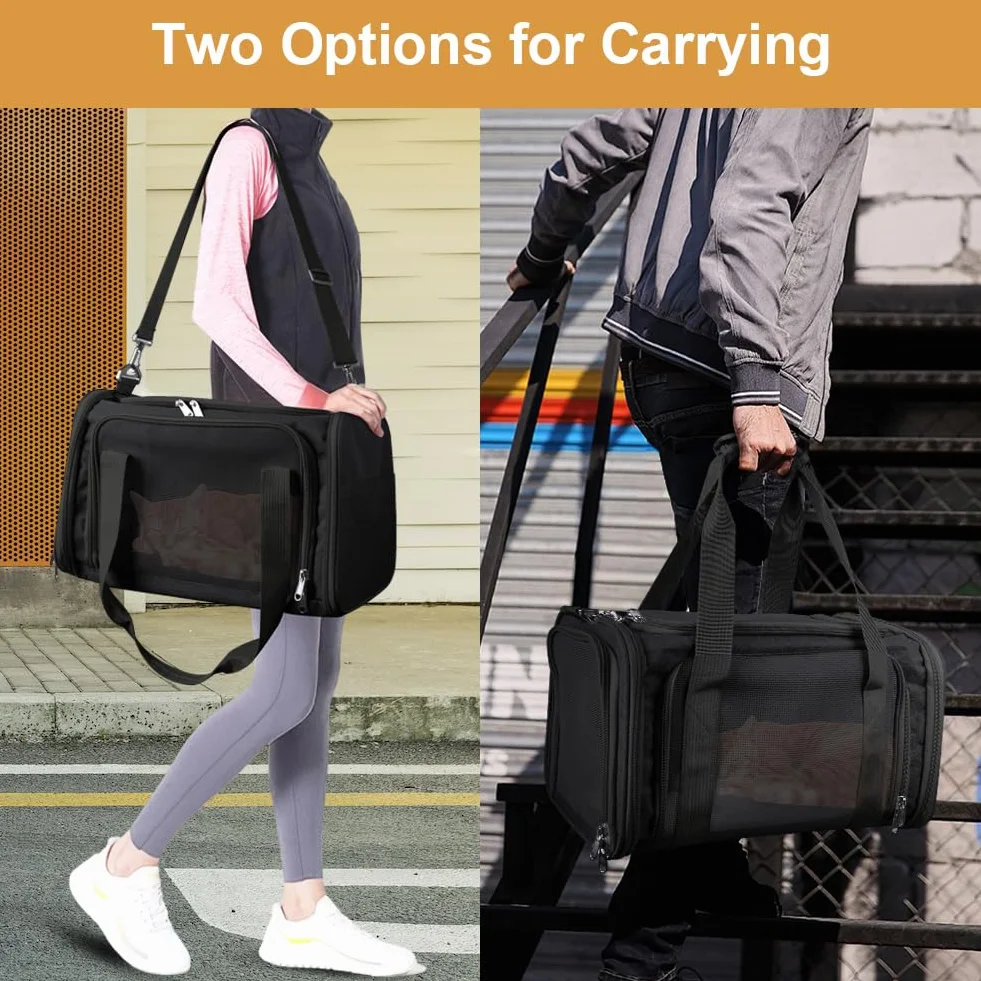 Borsa trasportino per cani pieghevole,40*25*25cm Trasportino per Cani Gatti Borsa da Trasporto Cane con Materasso,Traspirante,Tappetino Lavabile Rimovibile per gatti e animali fino a 4.54kg,Nero