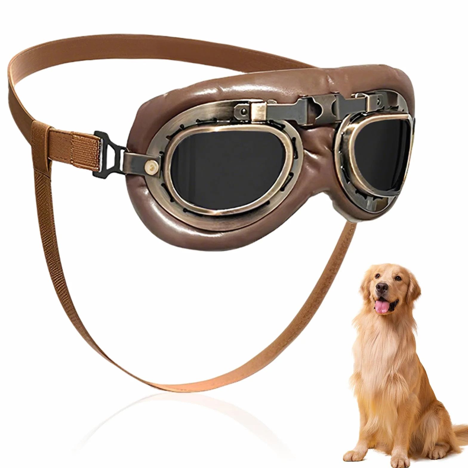 Occhiali da Sole per Cani, Retrò Occhiali Cane, Protezione UV Occhialis da Sole Cane, Fascia Elastica Regolabile, Pieghevole Pet Dog Occhialis Protezione, Adatto a Cani di Taglia Media e Grande