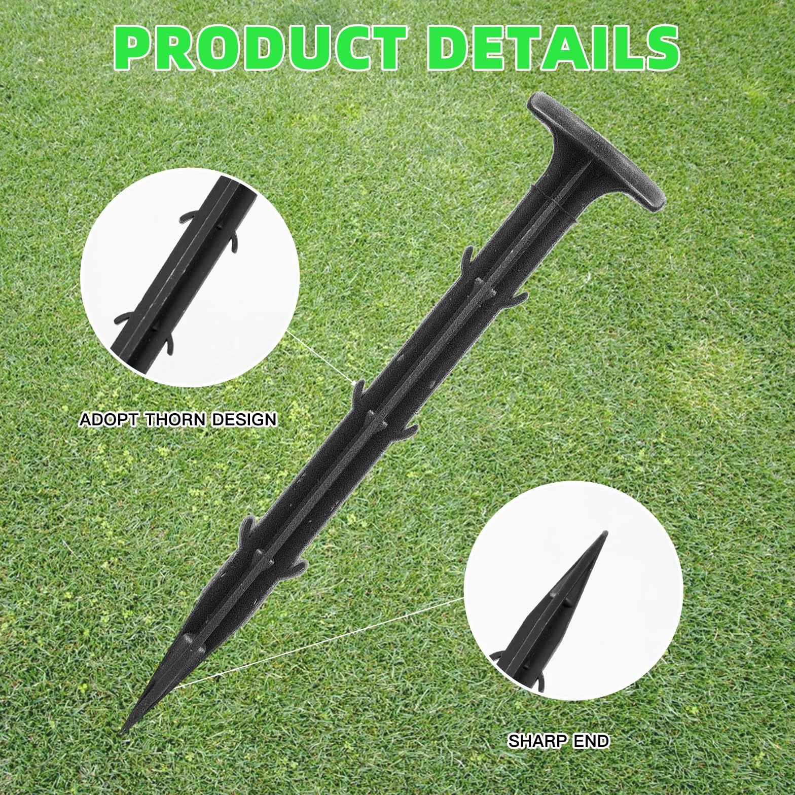 COONE Poli da giardino a forma di U + 10 picchetti da giardino in plastica da 10,9 cm + 20 rondelle tampone + 1 gancio per grimaldelli, graffette da giardino in metallo per bordi paesaggistici