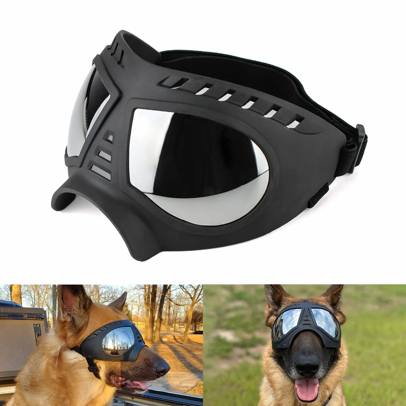 NAMSAN Occhiali da sole per cani, impermeabili ai raggi UV, impermeabili, antivento, regolabili, alla moda, per cani di taglia media e grande, colore: nero