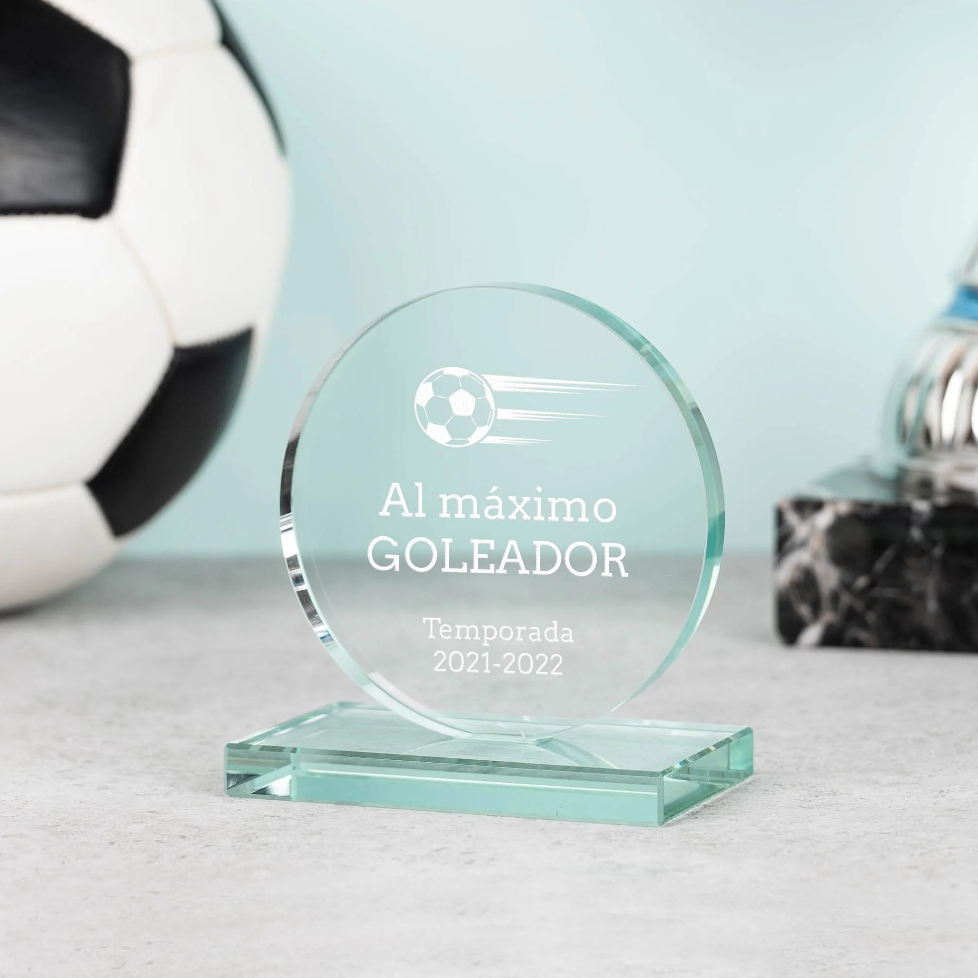 Wanapix | Trofeo Personalizzato in Vetro | Incisione Laser | Astuccio Incluso | Premio/Trofeo/Ricordo | Rotondo 10x11 cm