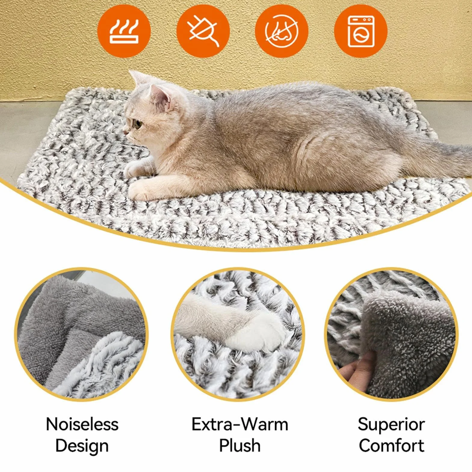 Self Warming Cat Mat, Double-Sided Pet Pad, Plush Heating Blanket for Small Animals, 23.62x19.69x1.97 Inches