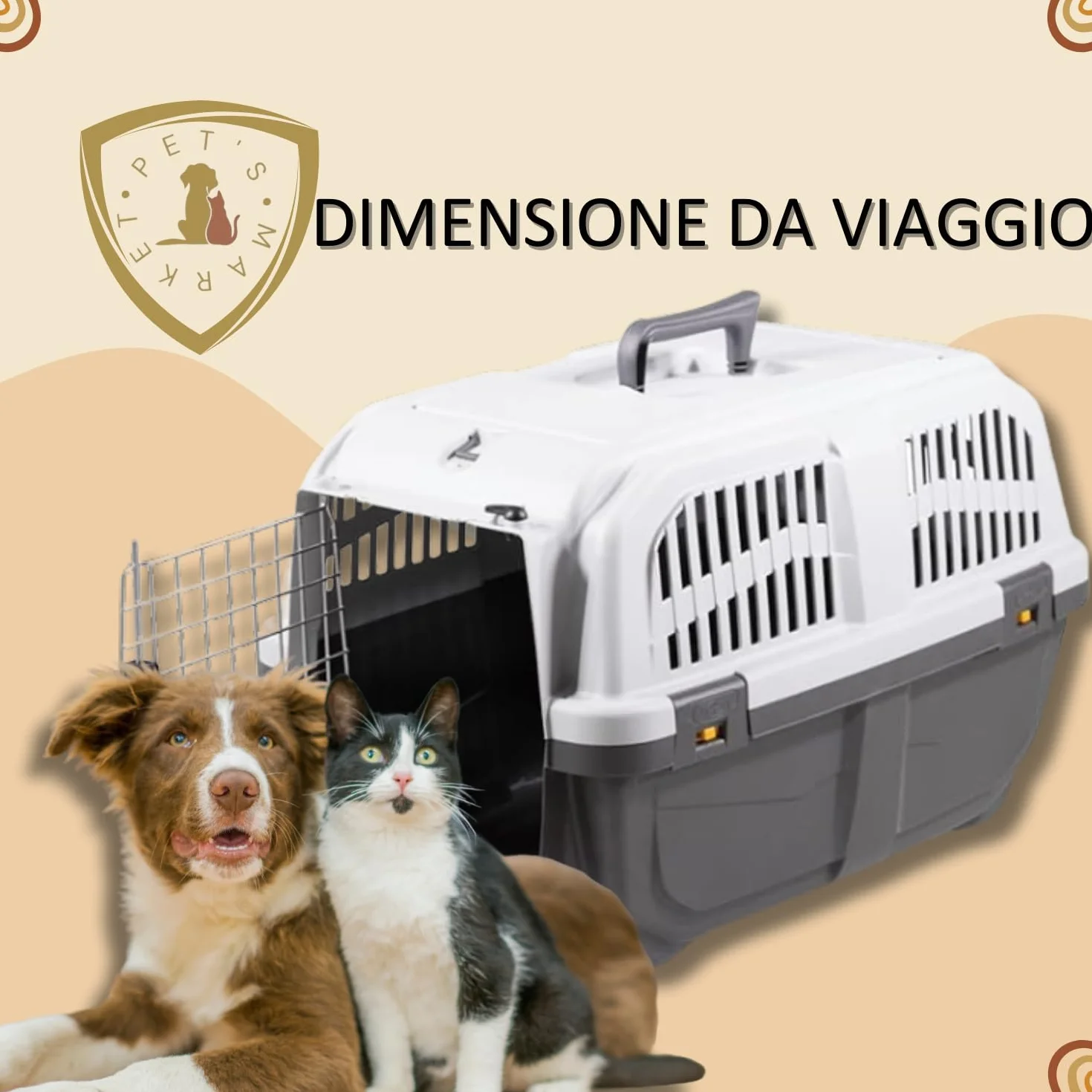 Pet’s Market Trasportino Skudo 3 Gatto Cane Rigido Sacchetti Igienici in Omaggio Accessorio da Viaggio Animali Porta in Ferro Fessure Conforme agli Standard Aerei (3 (60X40X39h))