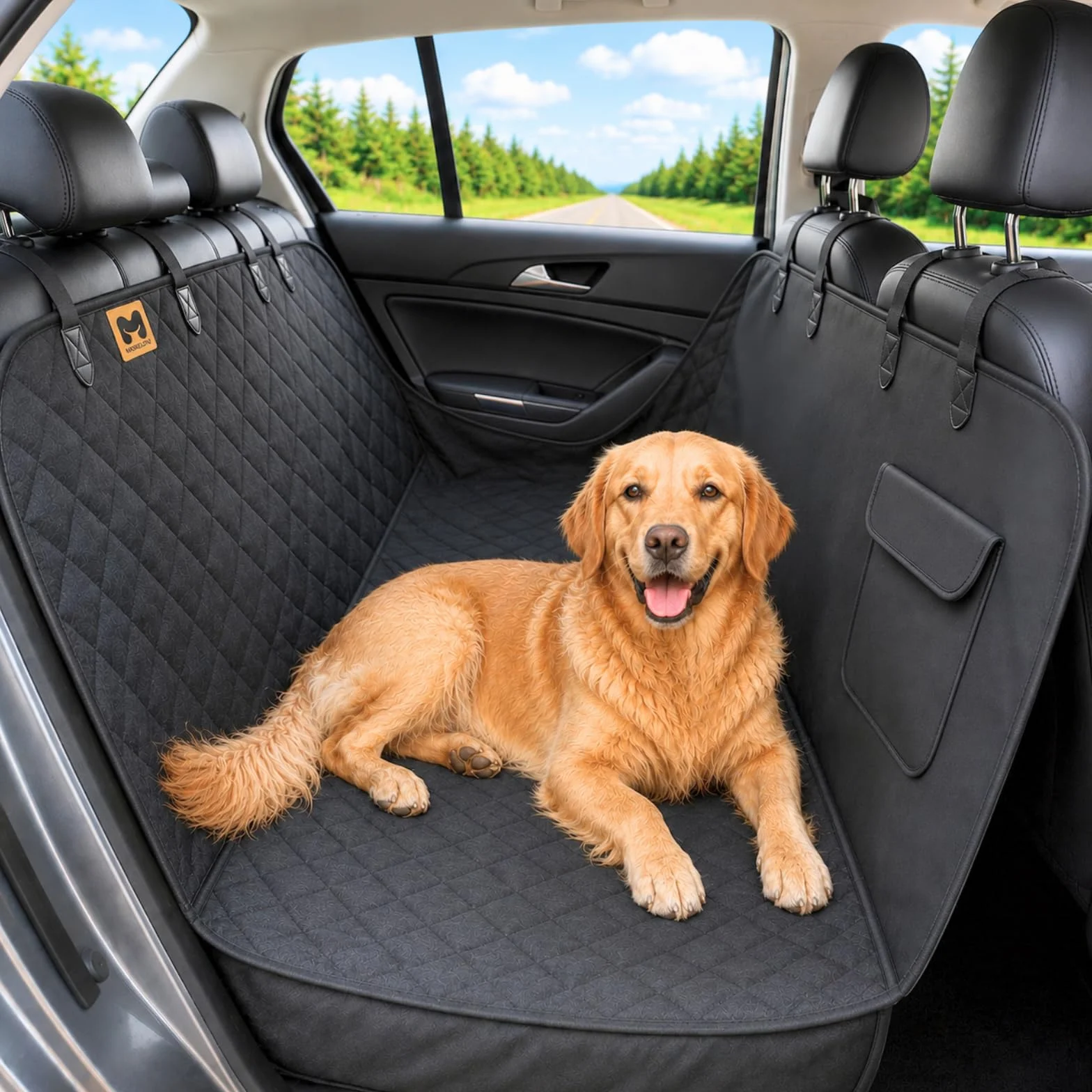Coprisedile Auto per Cani – Telo Auto Cane Universale per Sedili Posteriori e Bagagliaio Oxford Impermeabile Antiscivolo Antigraffio - Protezione Sedili Auto per Cani con Tasca Porta Accessori