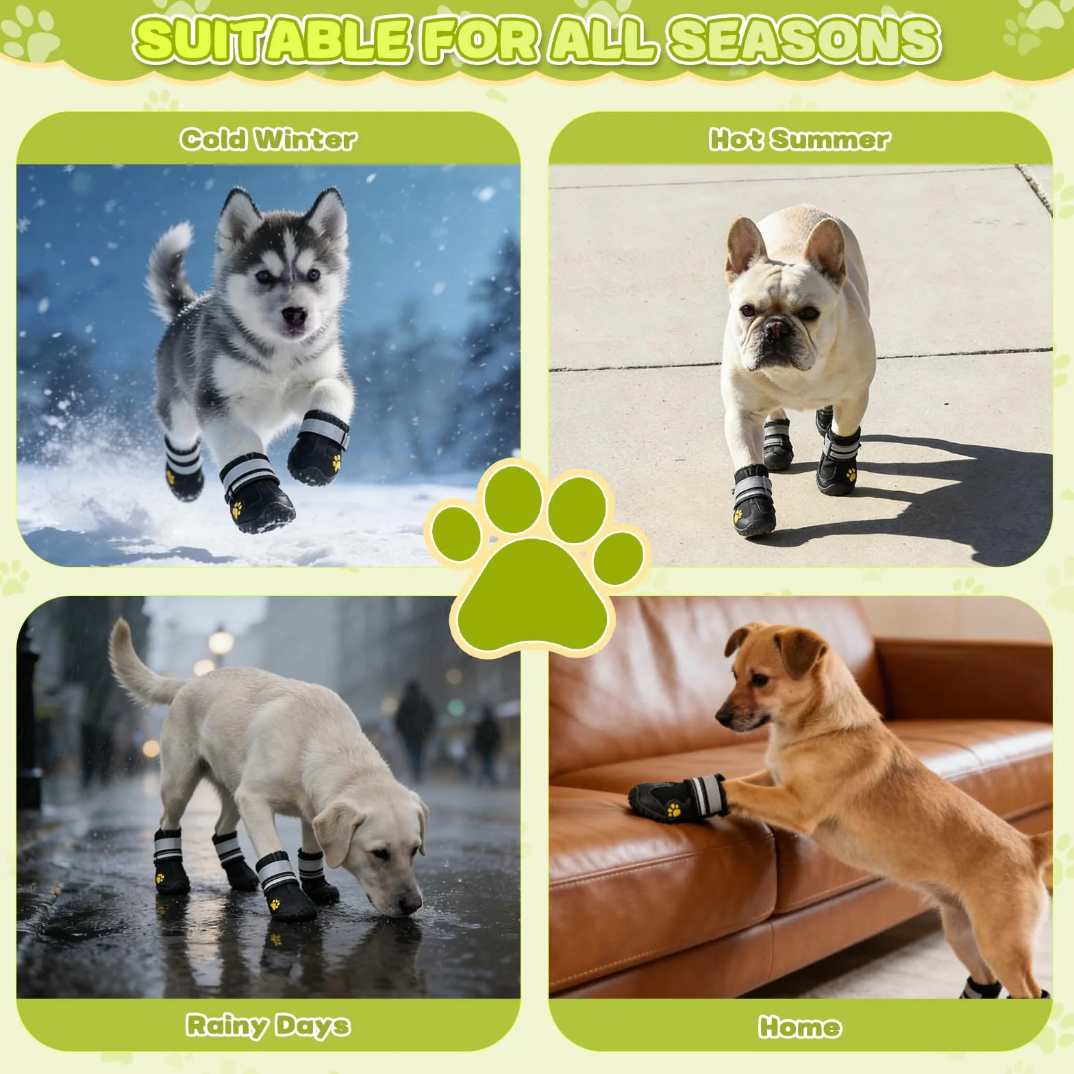 Stivali per Cani Impermeabili 4 Pezzi con Cinghie Riflettenti e Suola Antiscivolo per Cani Media e Grande