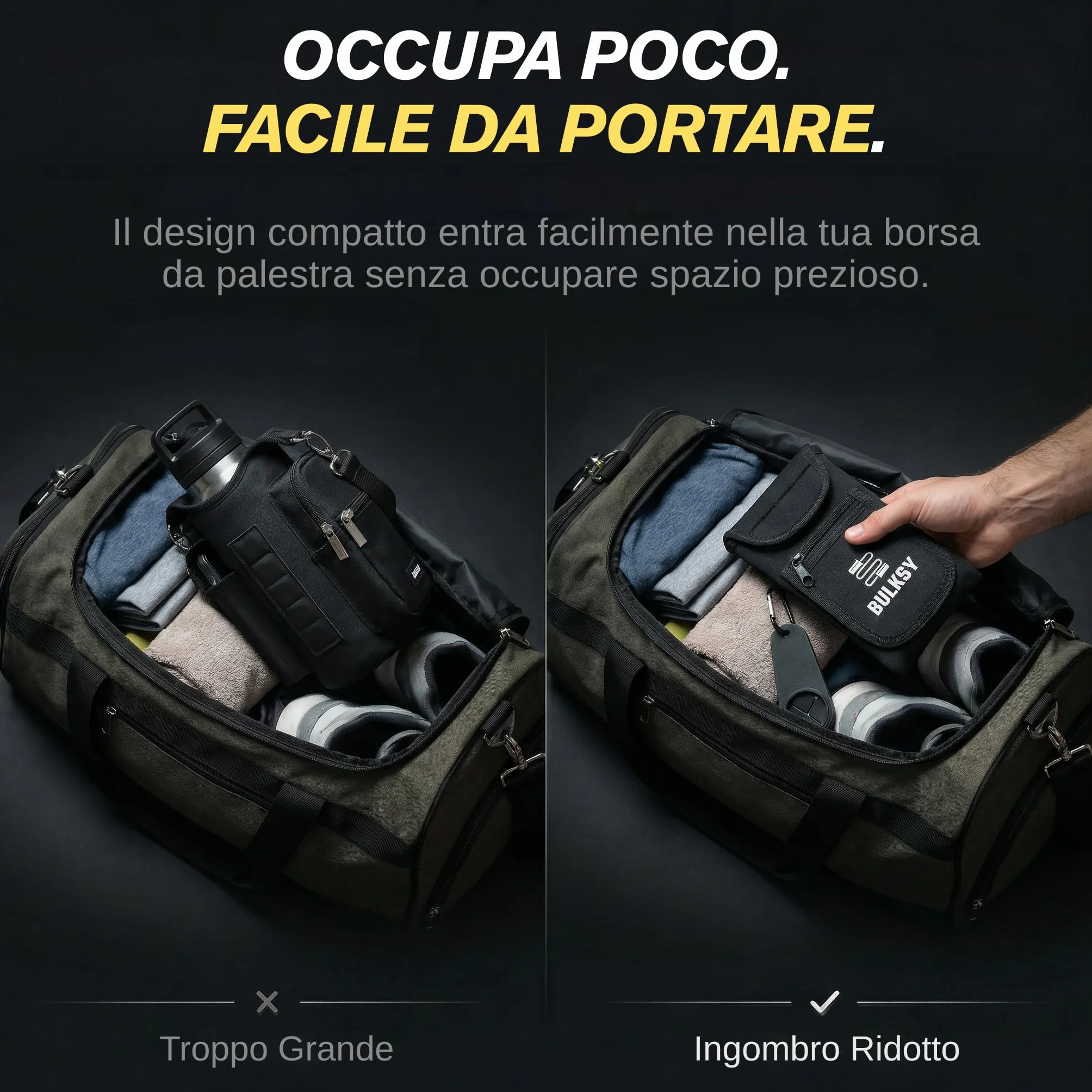 Borsa Magnetica per Accessori Palestra con Porta Borraccia e Tasca Smartphone - Adatta a Bottiglie 1L & 1,5L