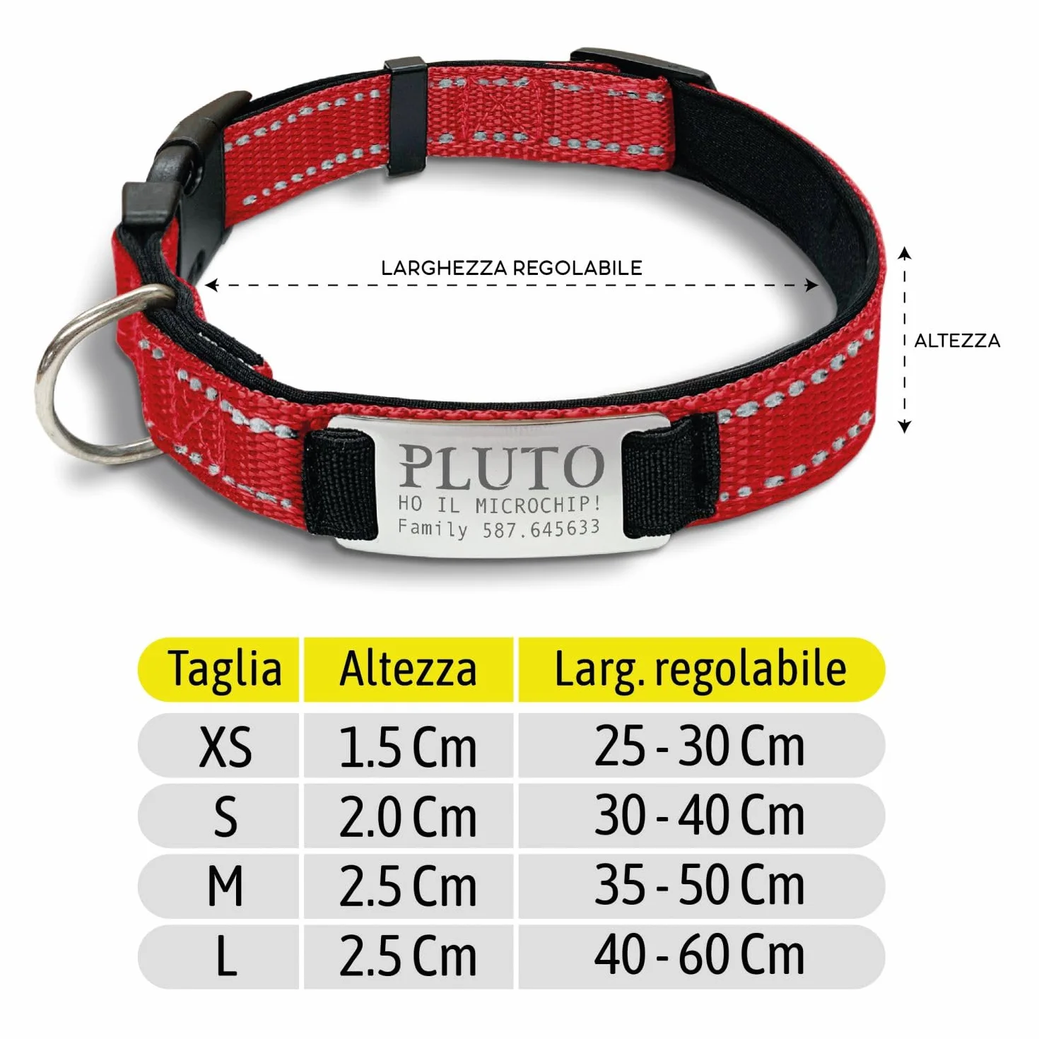 Gruppo Veneziano - collare cane personalizzato - collare cane personalizzabile con targhetta in metallo - linee Catarifrangenti - clip in abs - gancio per guinzaglio