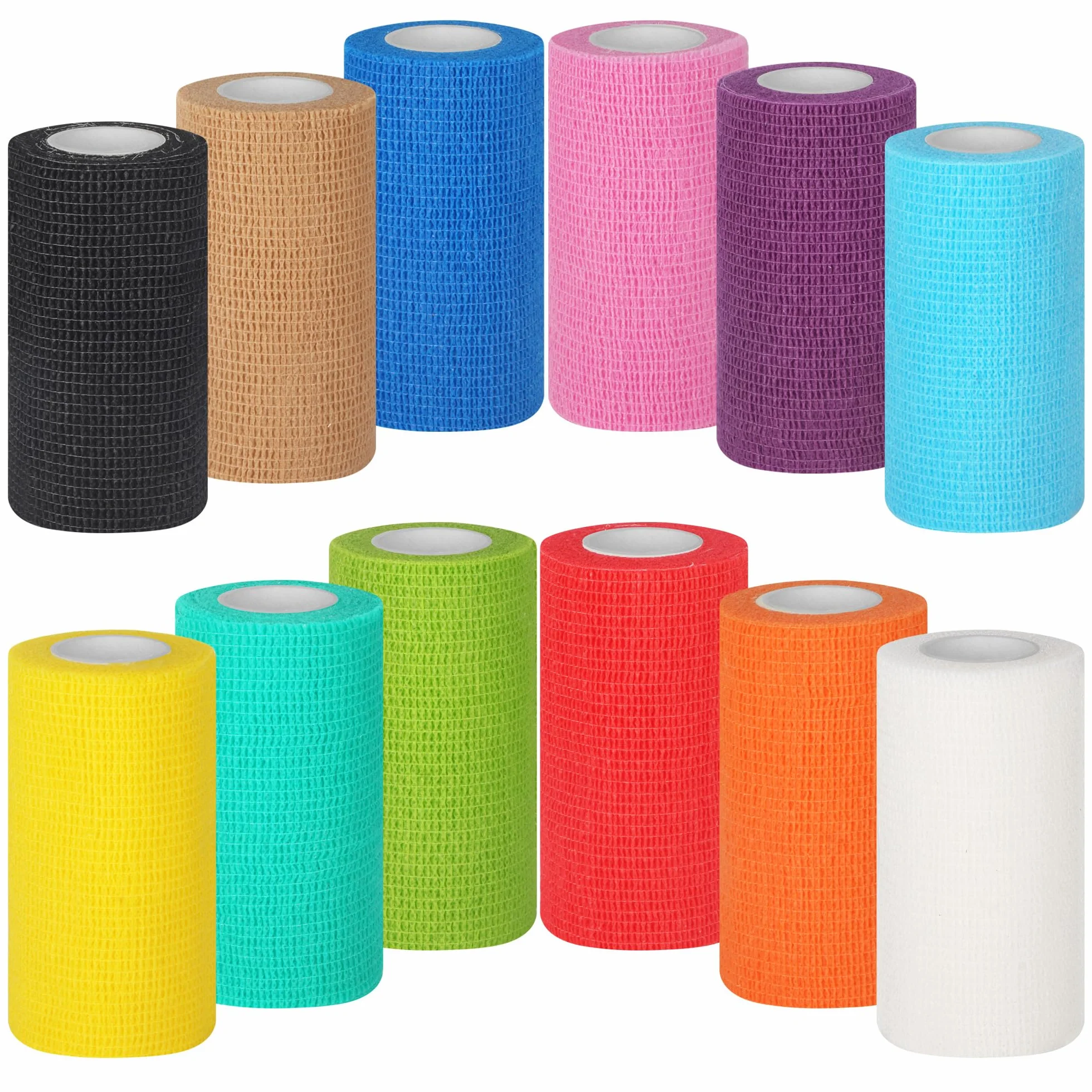 12 Rotoli Benda Elastica Coesiva 10cm x4.5m, Bendaggio Adesiva Sportivo Non Tessuto Autoadesivo Benda Salvapelle Fasciature per Mani, Piedi, Ginocchia, Anche per Bendaggi Veterinari per Animali