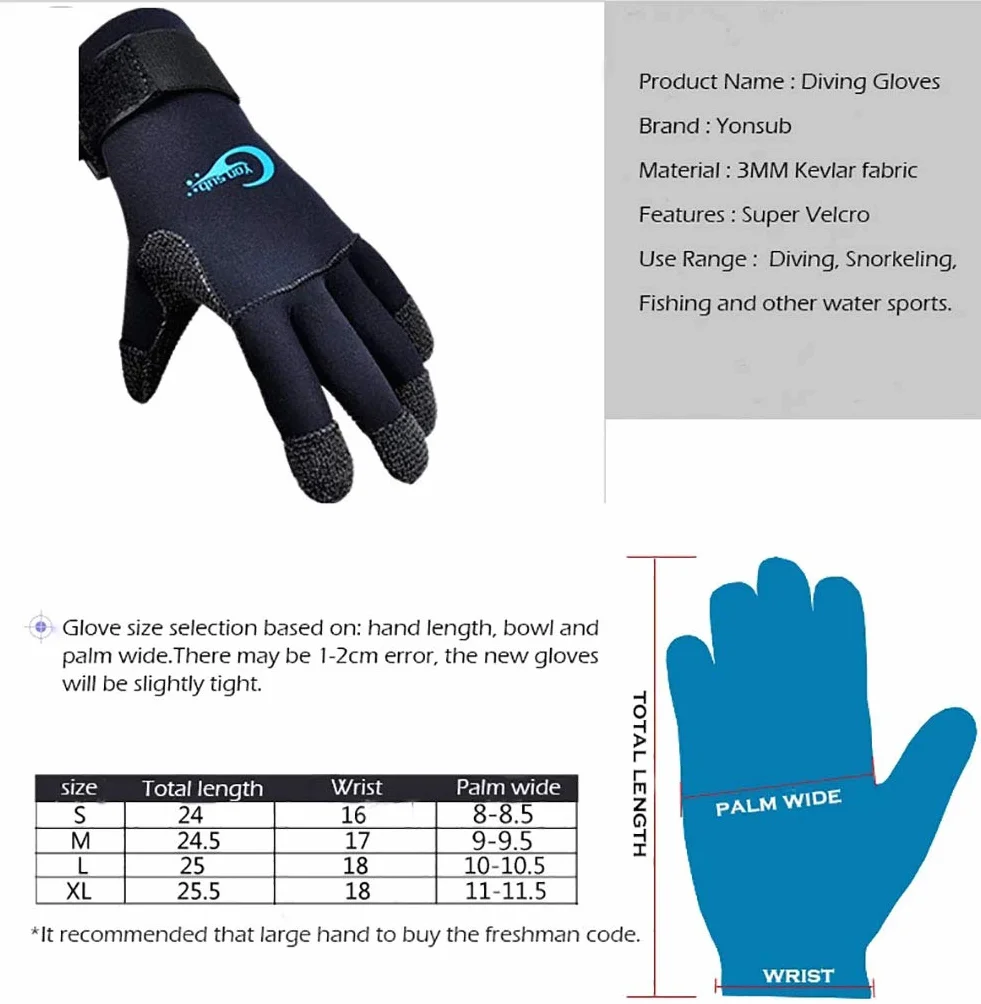 Guanti per muta subacquea da 3 mm, per caccia subacquea, antiscivolo, attrezzatura per pesca subacquea, guanti regolabili in neoprene per immersioni, L