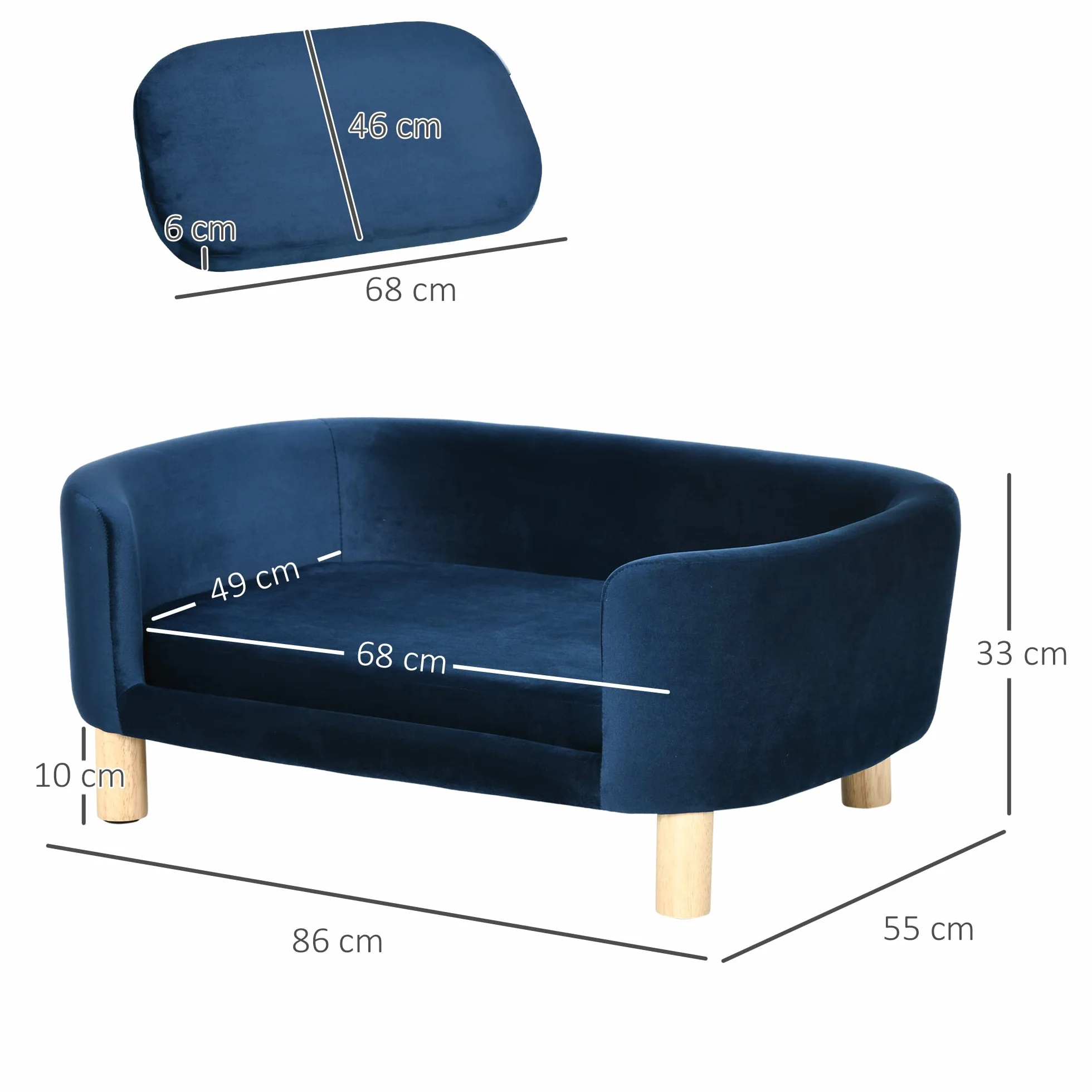 PawHut Cuccia per Cani da Interni, Divano per Gatti o Cani di Taglia Piccola e Media Max. 22.5kg, in Velluto Blu