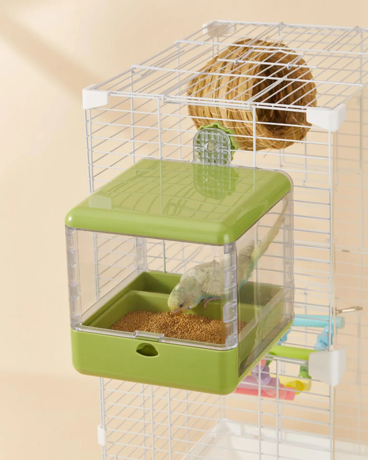 Bagno per uccelli sospeso per gabbia, accessori per uccelli piccoli e medi, pappagalli, inseparabili, fringuelli, parrocchetti (Bianco)