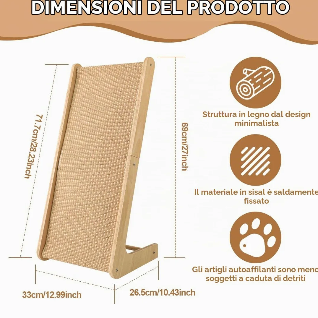 Tiragraffi per Gatti Doppio Uso 72cm | Graffio a L in Sisal Resistente, Tiragraffi da Parete e Angolo con Erba Gatta Integrata