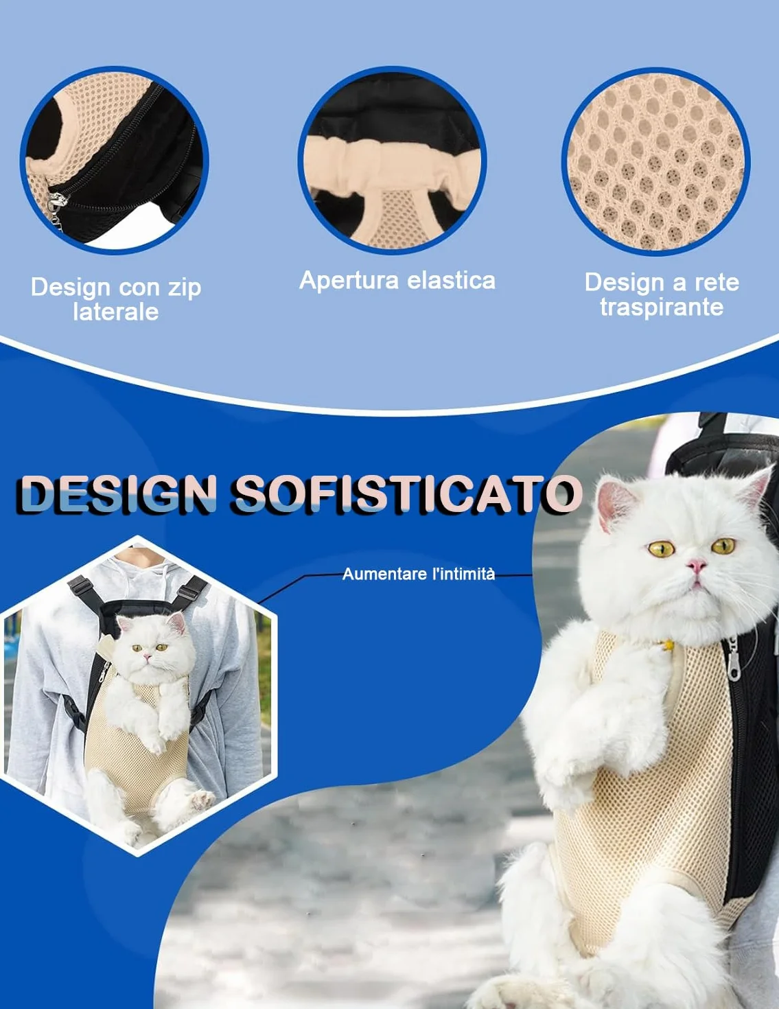 Zaino Pettorale Per Animali Domestici, Zaino Porta Cani Traspirante Portatile Per Animali Domestici Accessori Per Animali Domestici Per Escursionismo Bici da Viaggio Moto(M-beige)