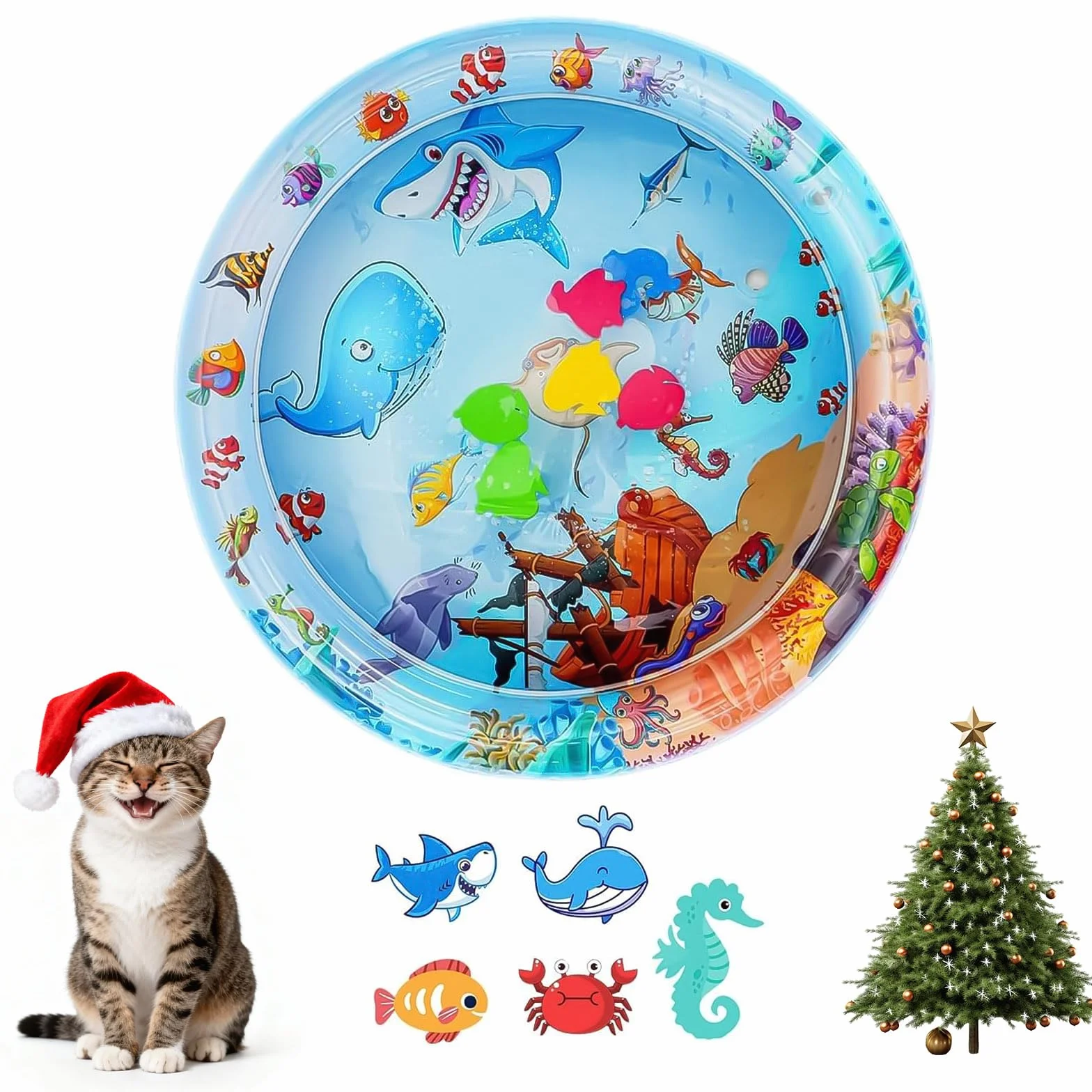 OSDUE Tappetino Gioco con Sensore Dell'acqua,Tappetino Gonfiabile per Pancia Gatti Tappetino Gioco Sensore D'acqua Ispessito Tappetino Raffreddamento Gonfiabile Portatile RegaliNatale