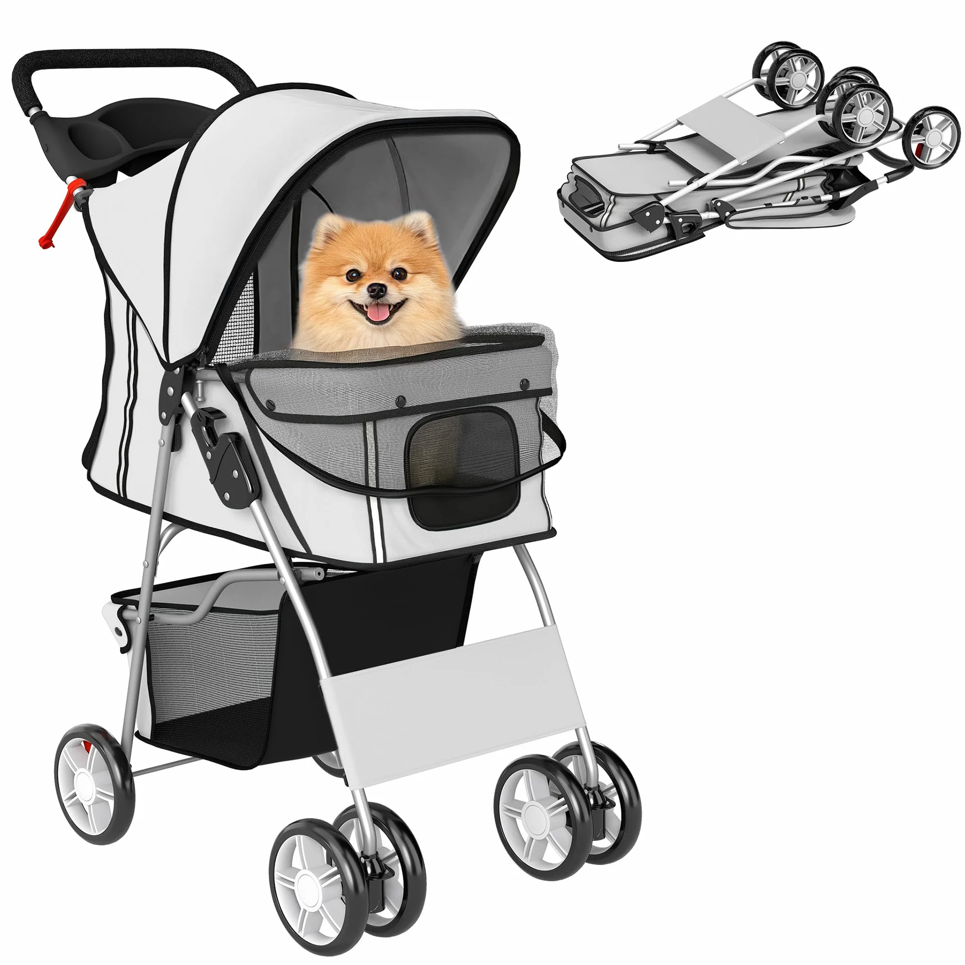 PawHut Passeggino per Cani Pieghevole Carrello per Animali Domestici Carrello Carrozzina Grigio 75 x 45 x 97cm