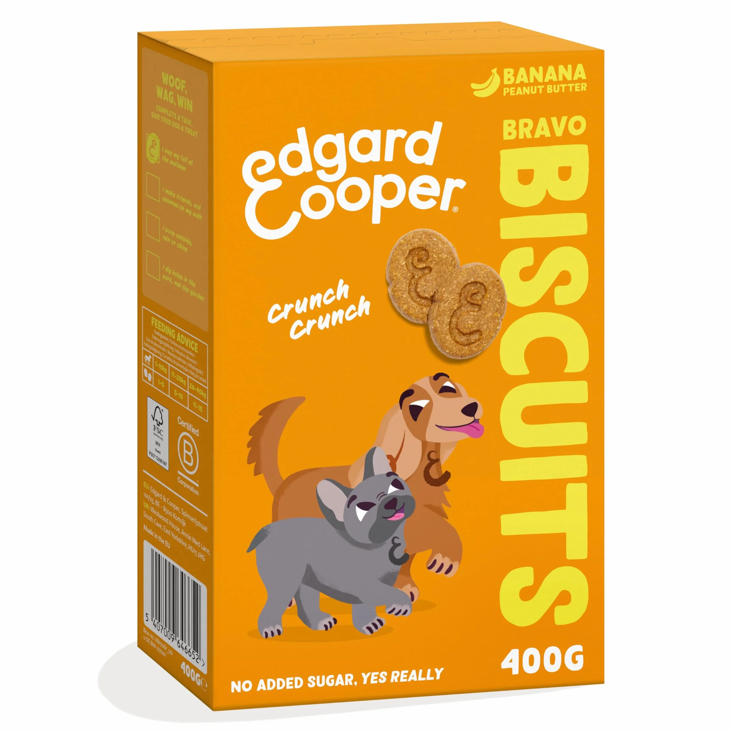 Edgard & Cooper Snack per cani, Bravo Biscotti, (Banana, 1 x 400g Bag), Snack con cereali di origine vegetale, a base di frutta, perfetti per l'allenamento